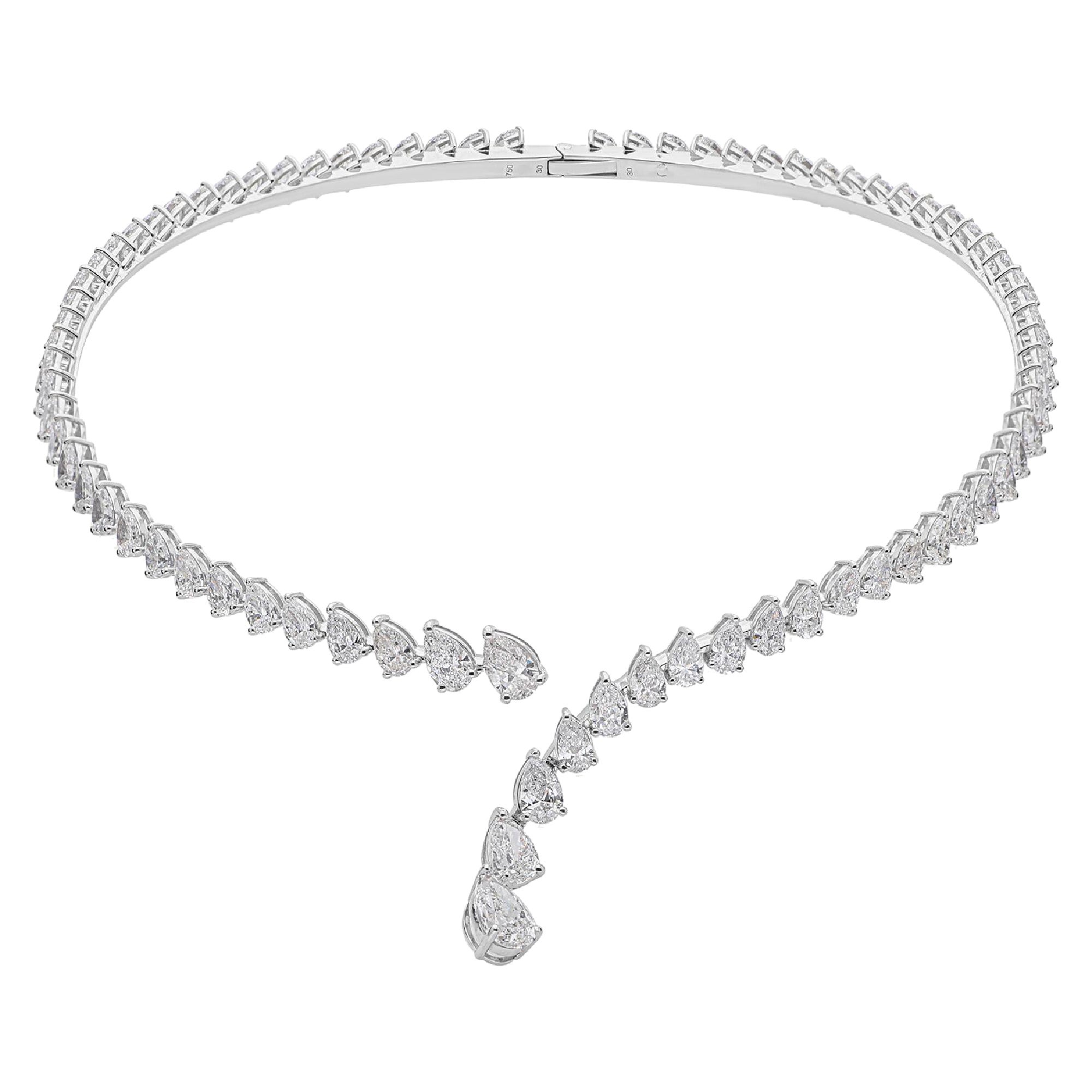 Collar gargantilla abierto de diamantes naturales SI/H de 25,68 quilates y oro blanco de 14 quilates