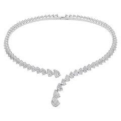 25.68 Carat SI/H Natural Diamond Open Choker Necklace 14 Karat White Gold