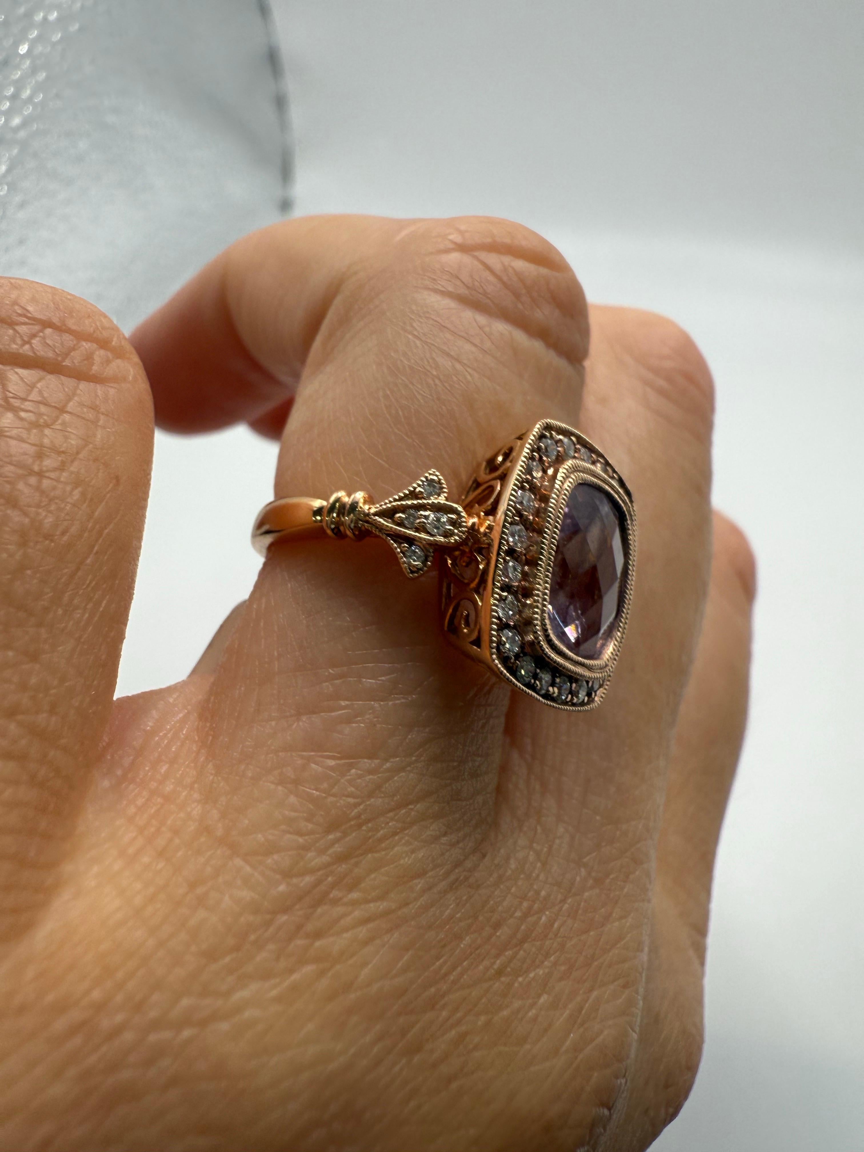 da uomo o donna Anello con diamante Ametista De France 2,56ct in oro 14KT stile vittoriano in vendita