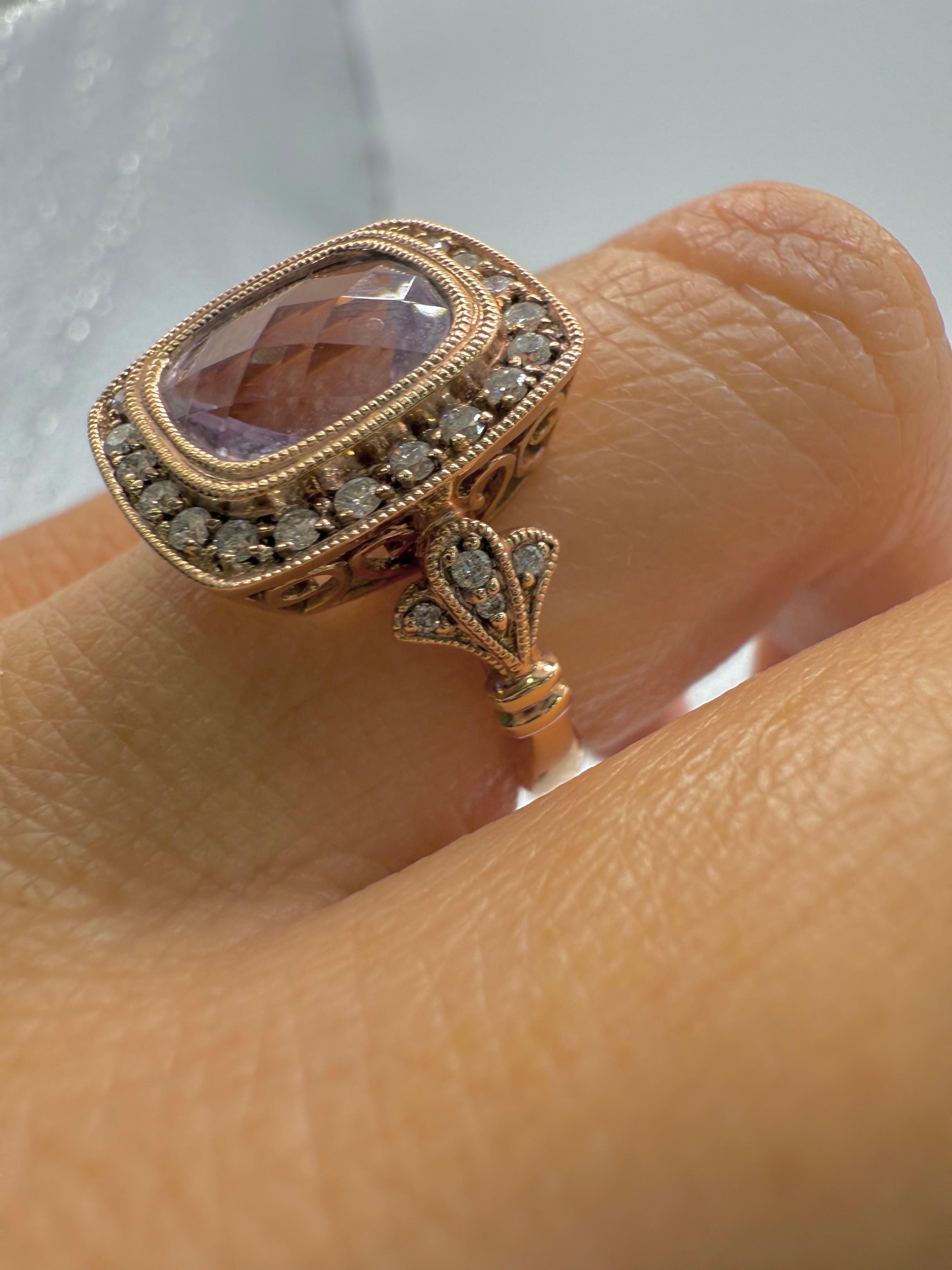 Anello con diamante Ametista De France 2,56ct in oro 14KT stile vittoriano in vendita 2
