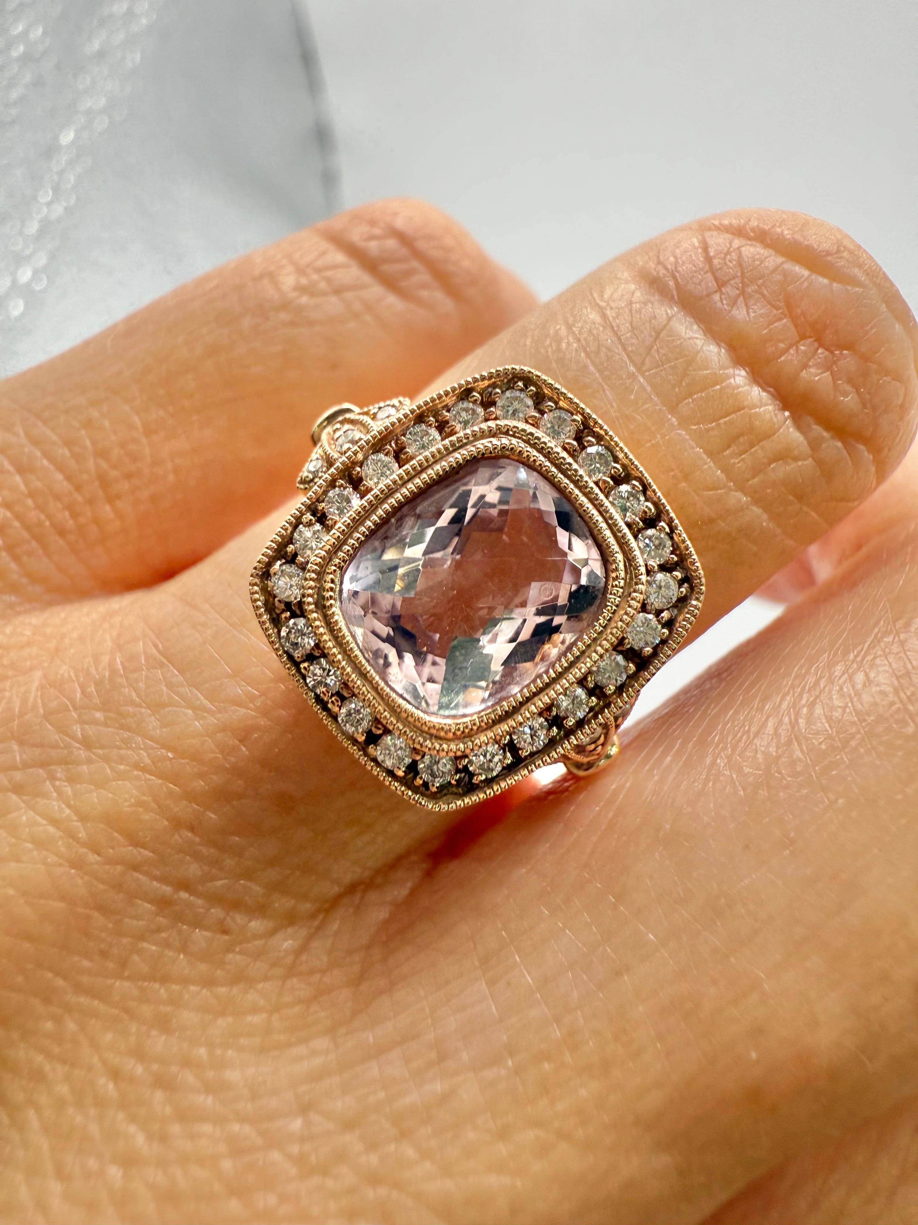 Anello con diamante Ametista De France 2,56ct in oro 14KT stile vittoriano in vendita 3