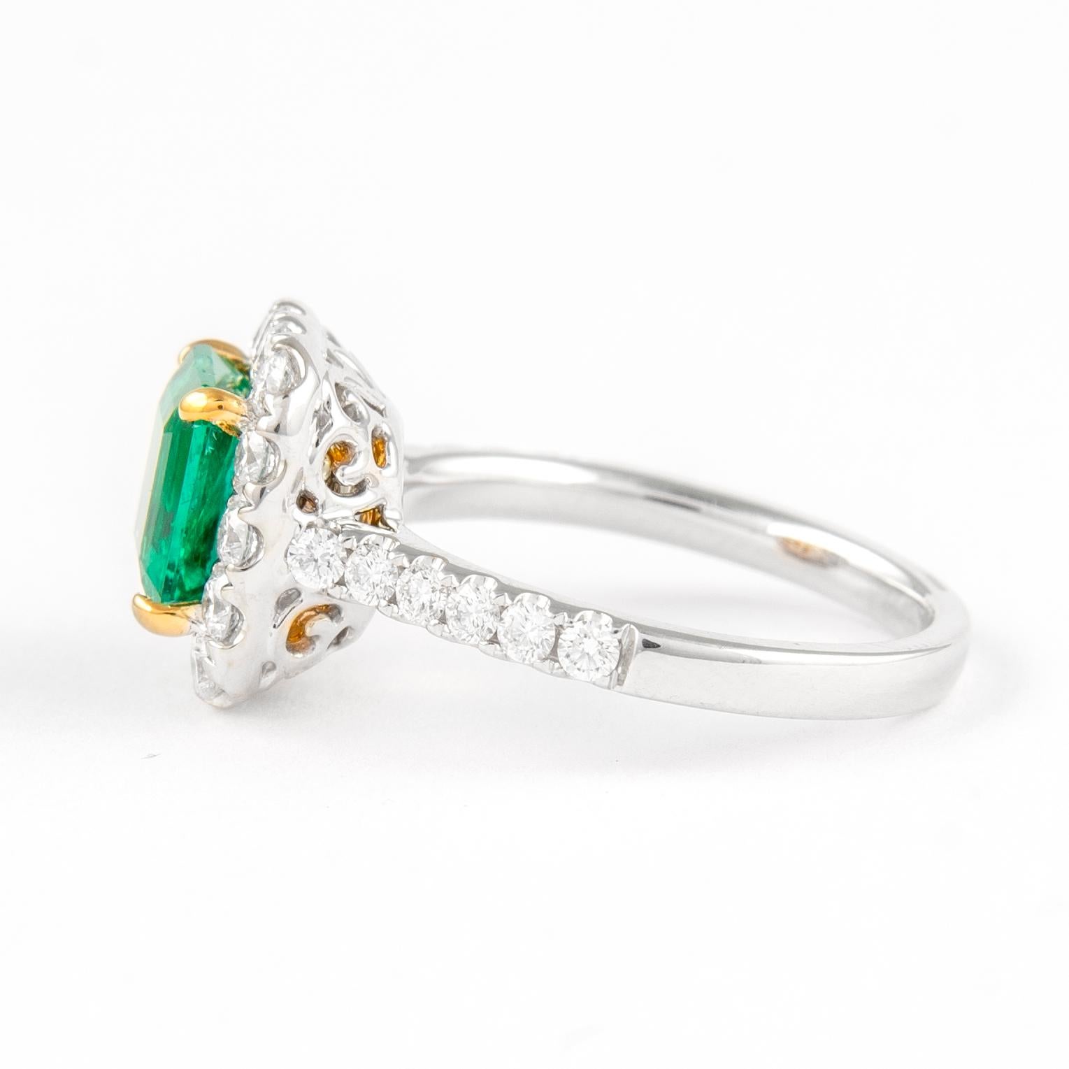 Contemporary 2.56ct Carat Emerald Cut Emerald with Diamond Halo Ring 18k White Gold