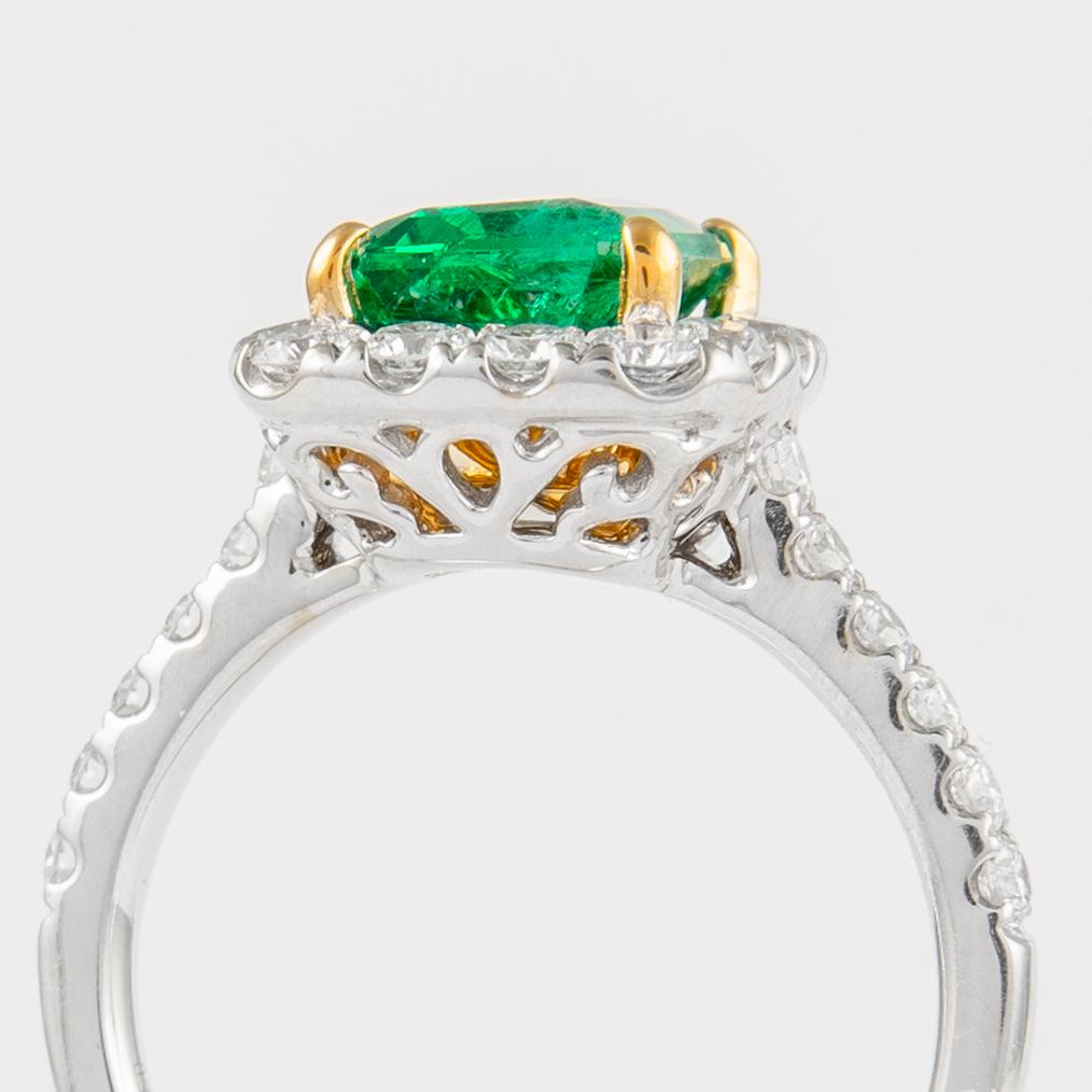 Women's 2.56ct Carat Emerald Cut Emerald with Diamond Halo Ring 18k White Gold