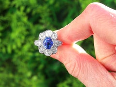 2.56ct Ceylon Sapphire and 2.66ct Diamond Platinum Cluster Ring Circa 1935