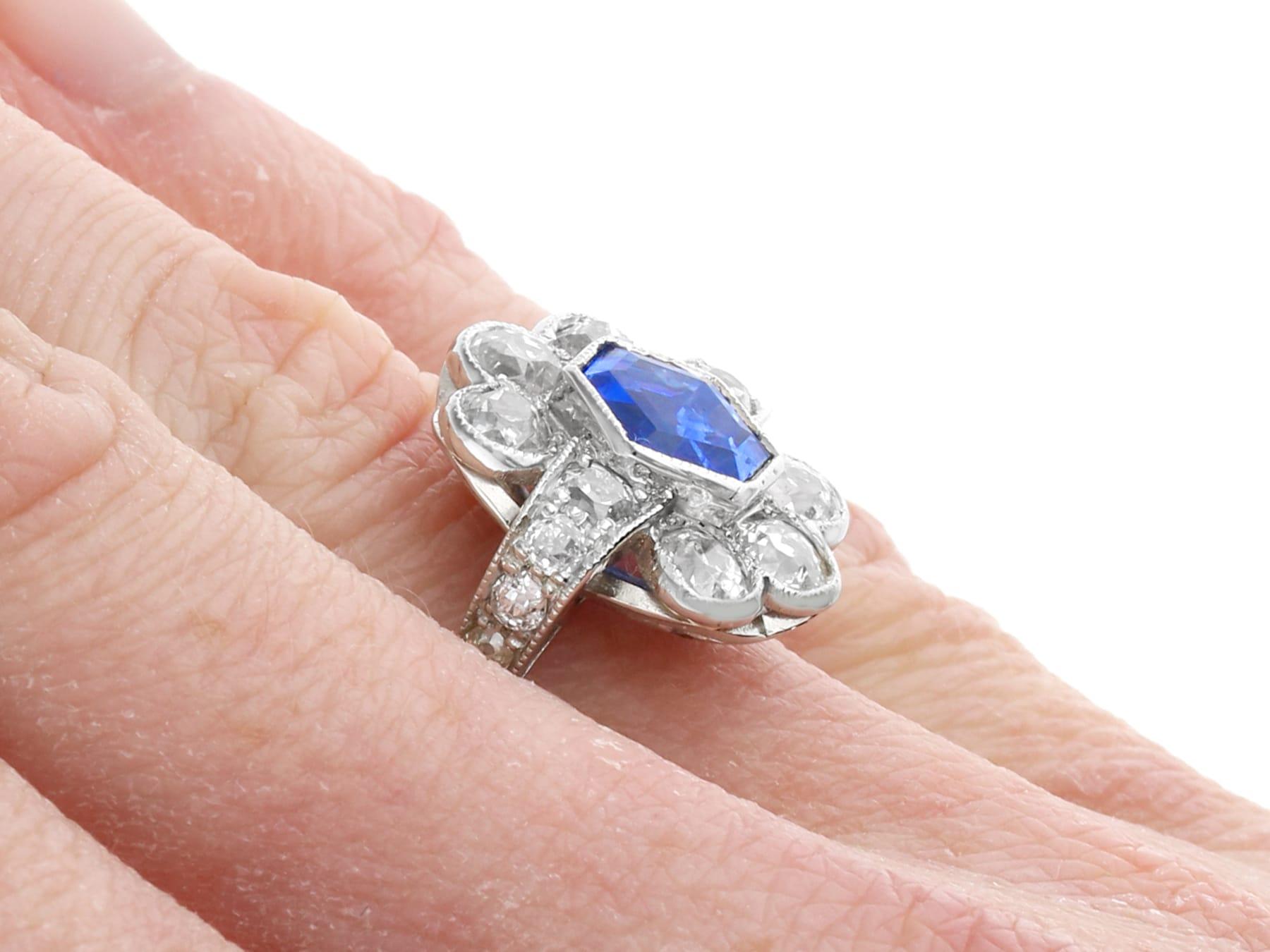 2.56ct Ceylon Sapphire and 2.66ct Diamond Platinum Cluster Ring, circa 1935 For Sale 2