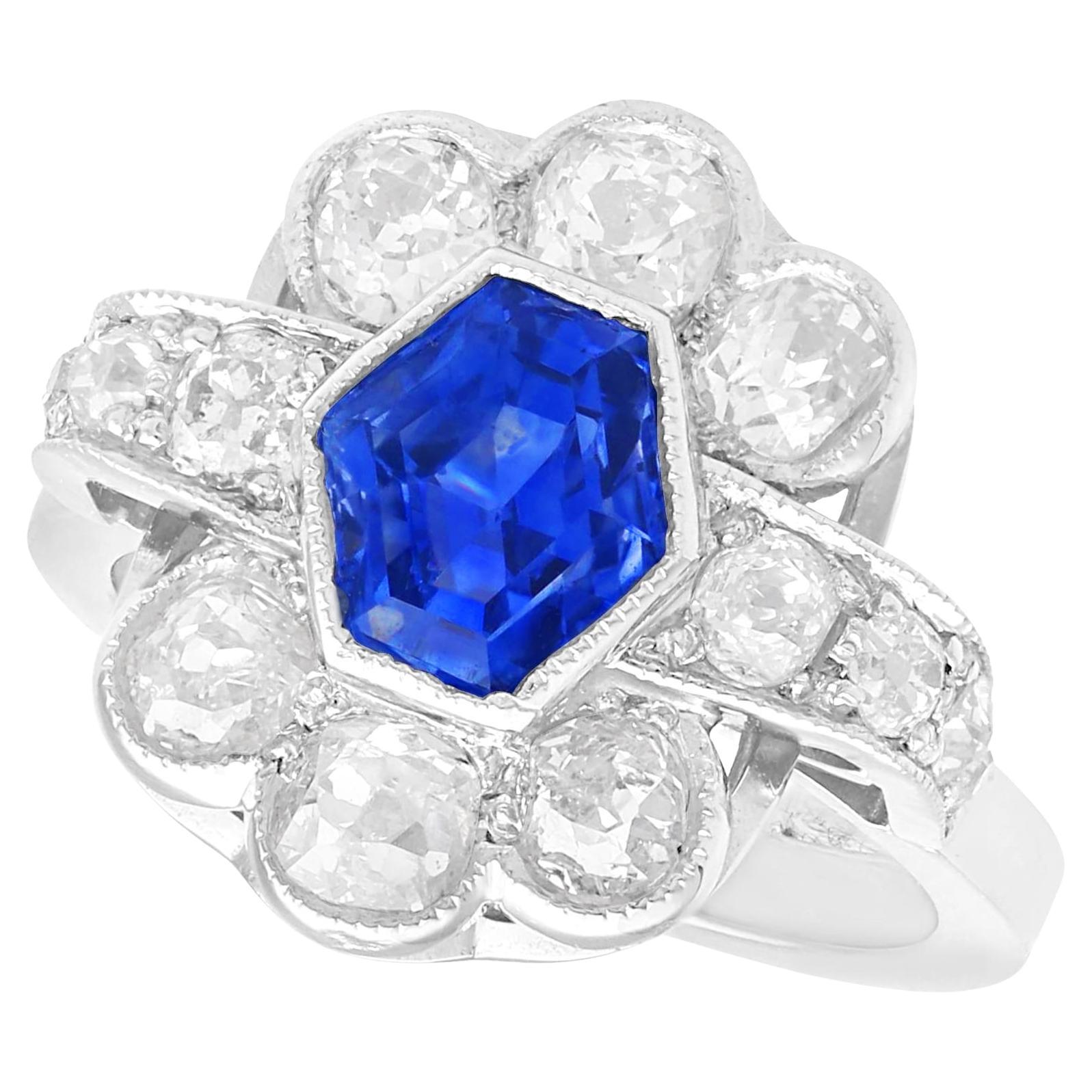 2.56ct Ceylon Sapphire and 2.66ct Diamond Platinum Cluster Ring, circa 1935 For Sale