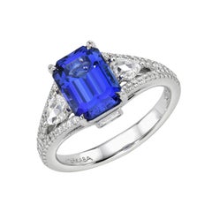 Anello di fidanzamento con diamante tanzanite taglio smeraldo 2,56 in oro bianco 18 carati, Merkaba