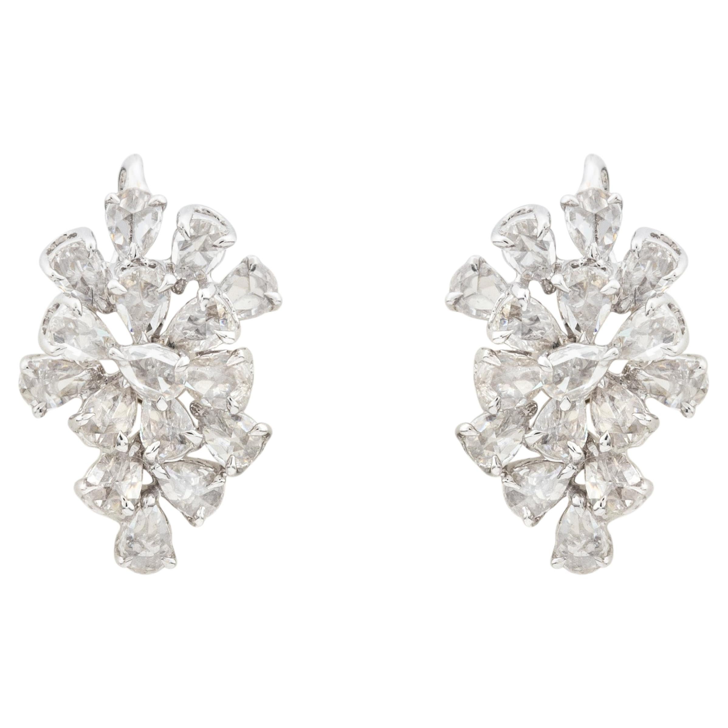 2.56Ct Layered Pear Cut Diamond Cluster Hydrangea Blossom Stud Earrings 18K Gold For Sale