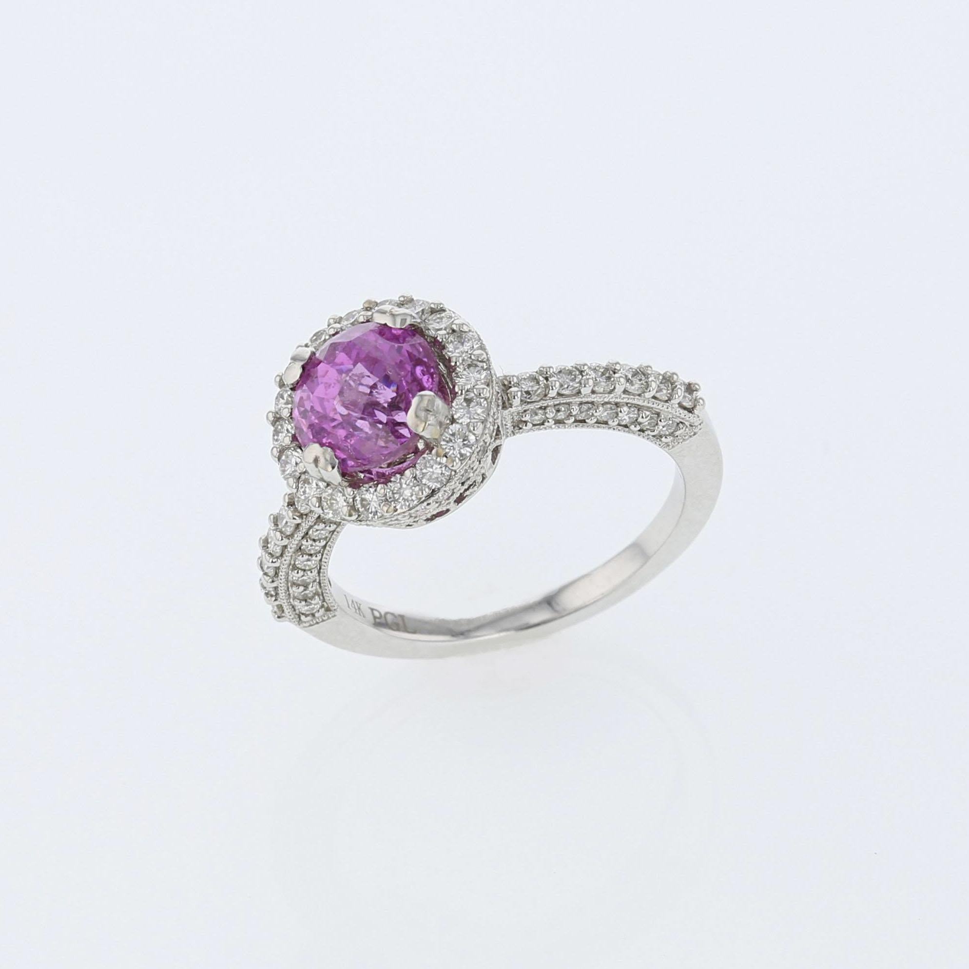 2.56ct Natural Pink Sapphire 14K White Gold Ring In New Condition For Sale In LA, CA