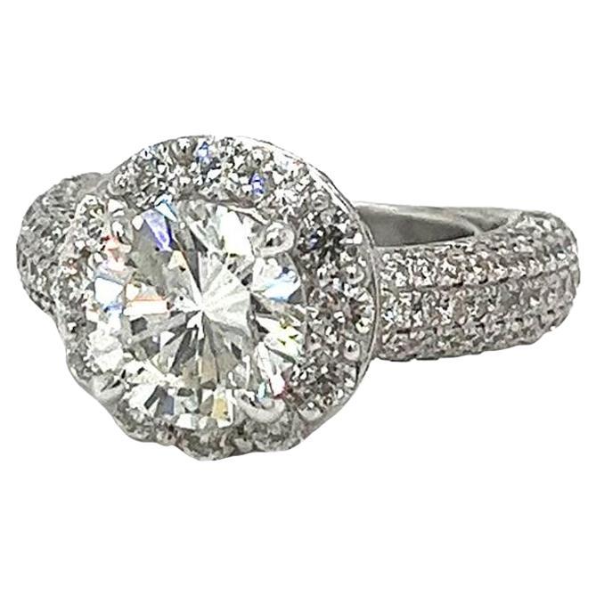 2.56ct Natural Round Shape Diamond Ring with Pave Diamonds 18K White Gold For Sale