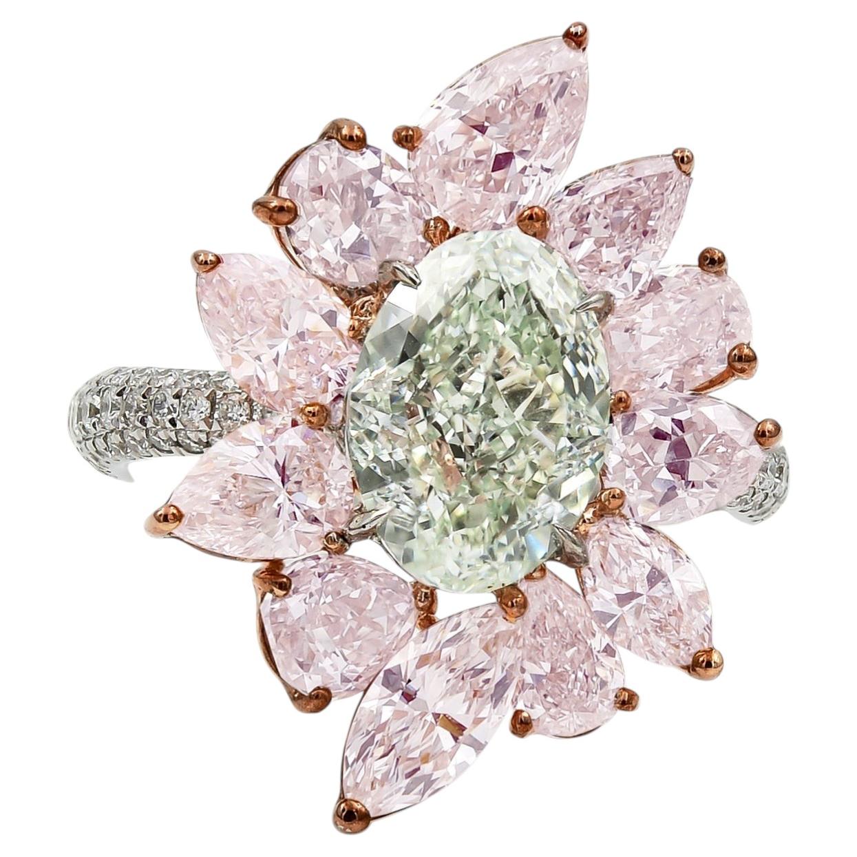 2.56ct Oval Light Green Diamond Cocktail Ring For Sale