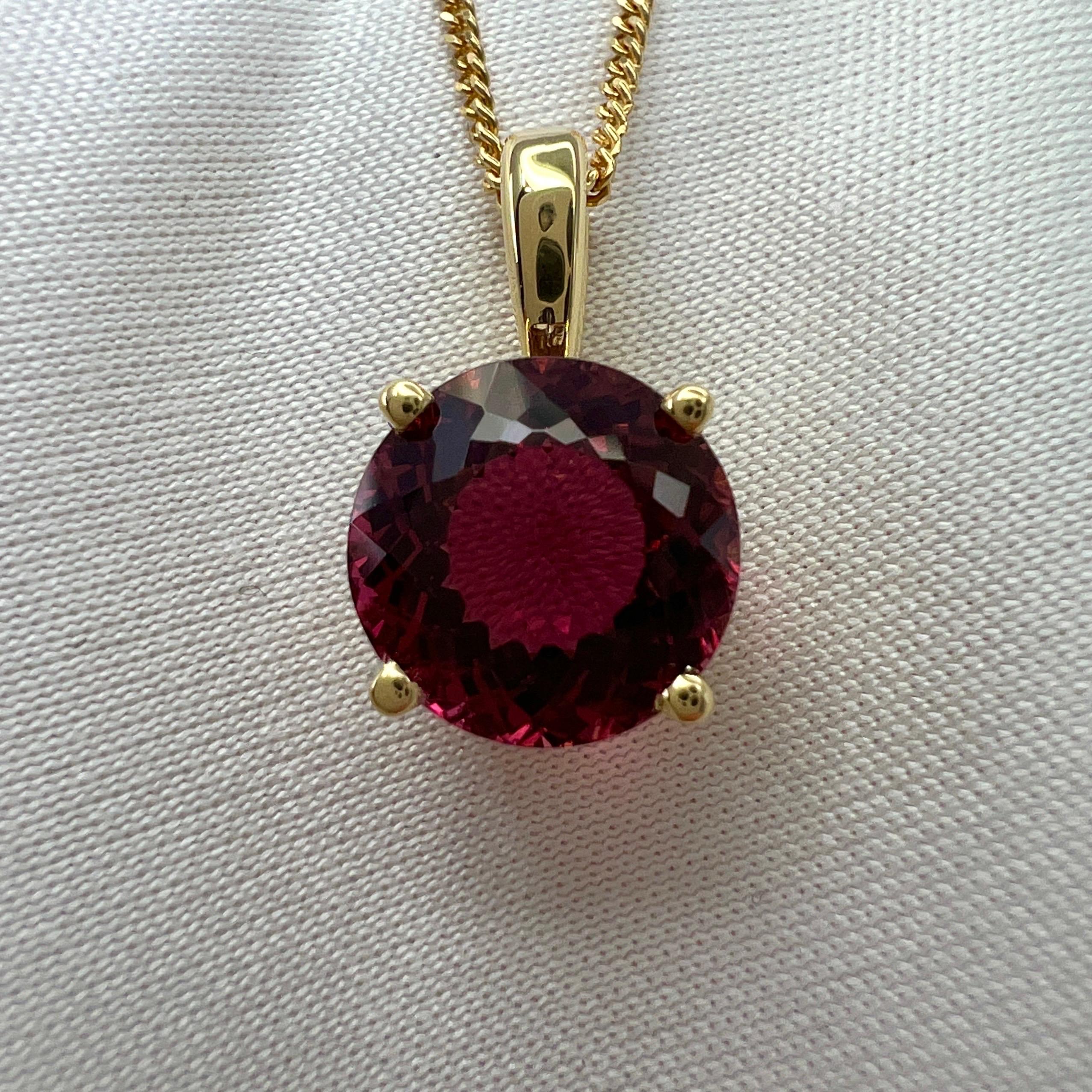 2.56ct Rubellite Tourmaline Pink Orange Fancy Round Cut 18k Yellow Gold Pendant In New Condition For Sale In Birmingham, GB