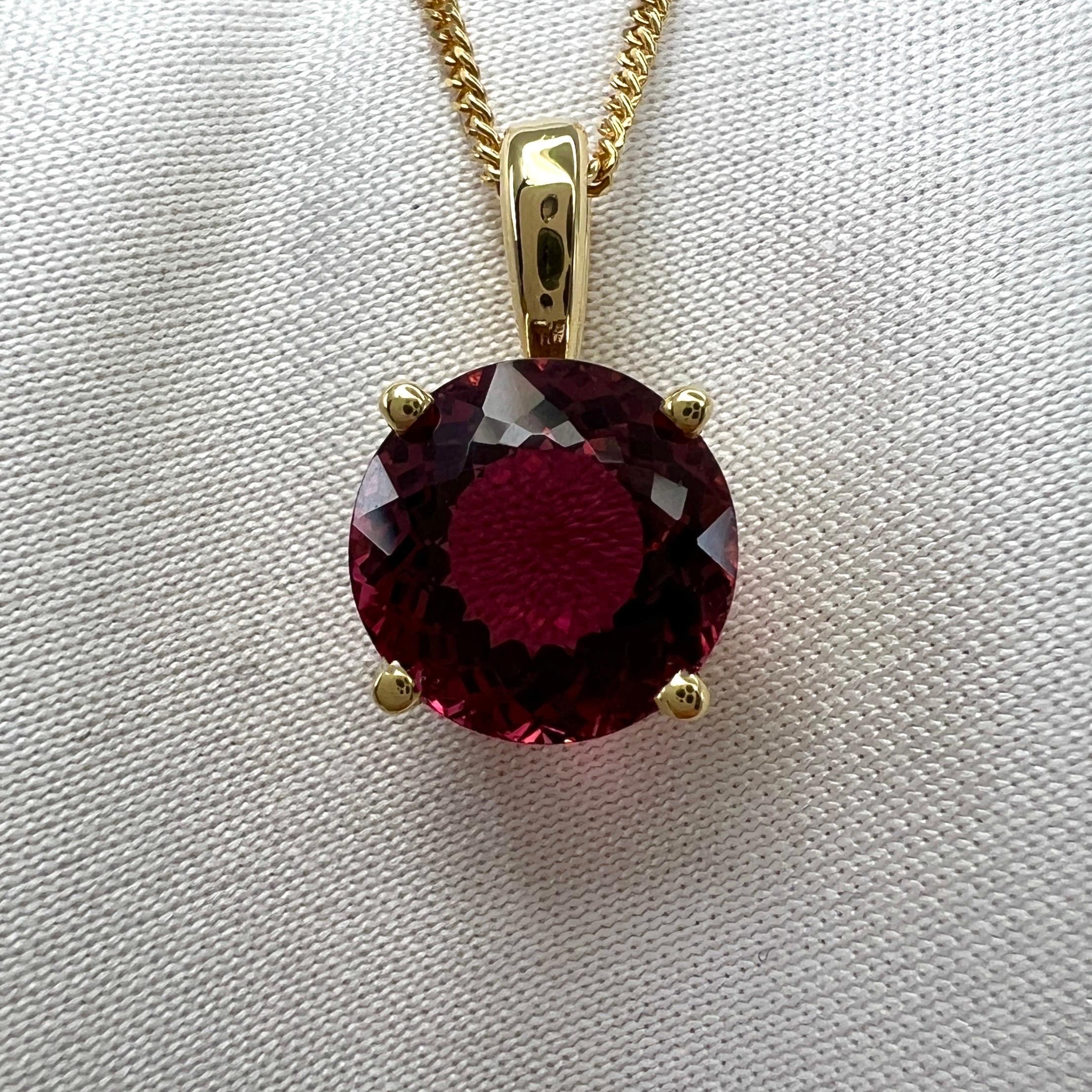 2.56ct Rubellite Tourmaline Pink Orange Fancy Round Cut 18k Yellow Gold Pendant For Sale 3