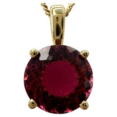 Pendentif en or jaune 18 carats avec tourmaline rubellite rose orange taille ronde fantaisie de 2,56 carats