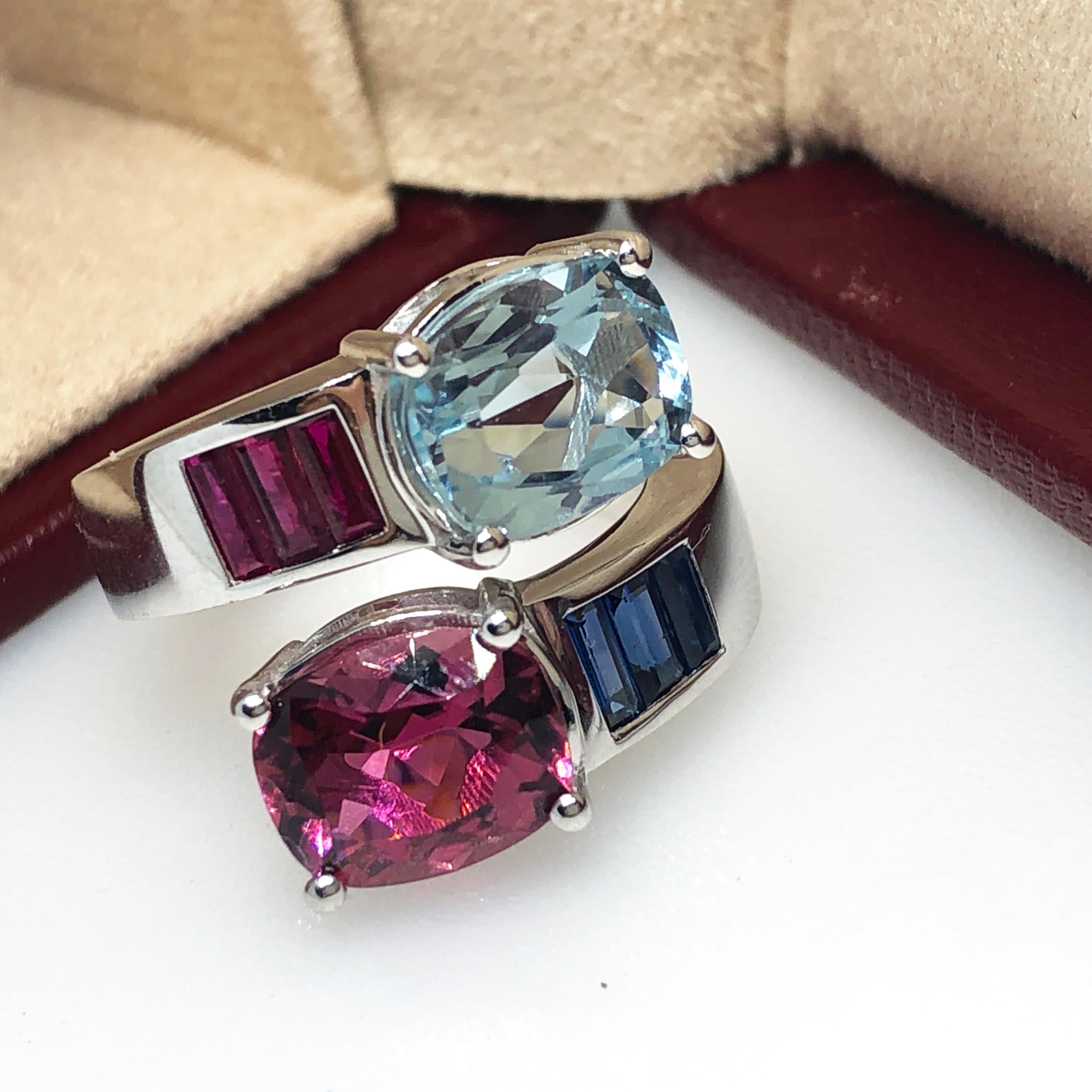 Berca Bague Toi Moi en aigue-marine 2,57 aigue-marine 2,87 tourmaline rose saphir rubis baguette Neuf - En vente à Valenza, IT