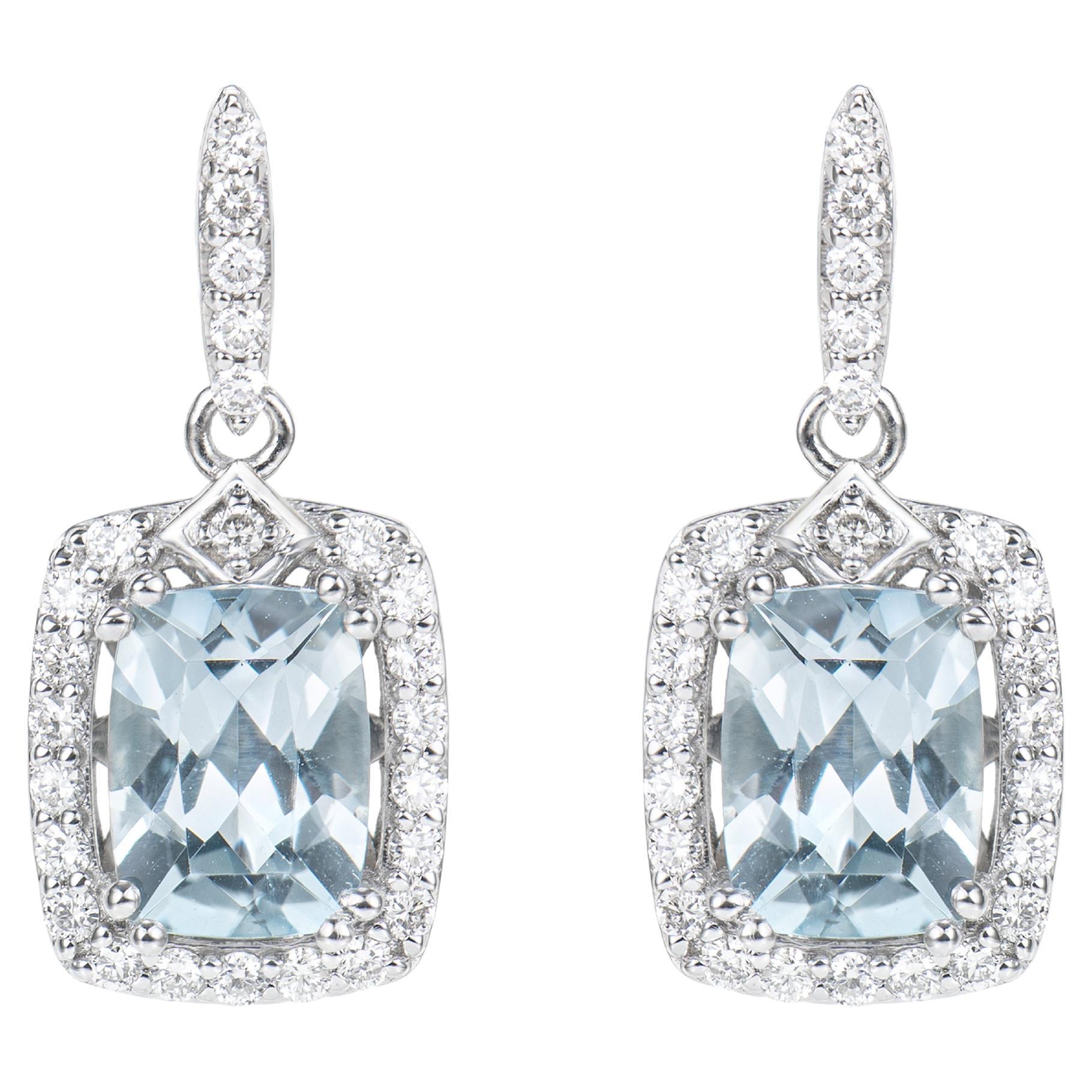 Sunita Nahata Aquamarine 2.57ct. Drop Earrings in 18KWG with Diamond