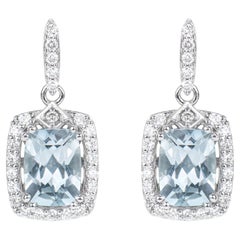 2.57 Carat Aquamarine Drop Earrings in 18 Karat White Gold with White Diamond