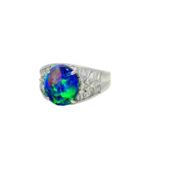 2.57 Carat Australian Black Opal Diamond Platinum Ring