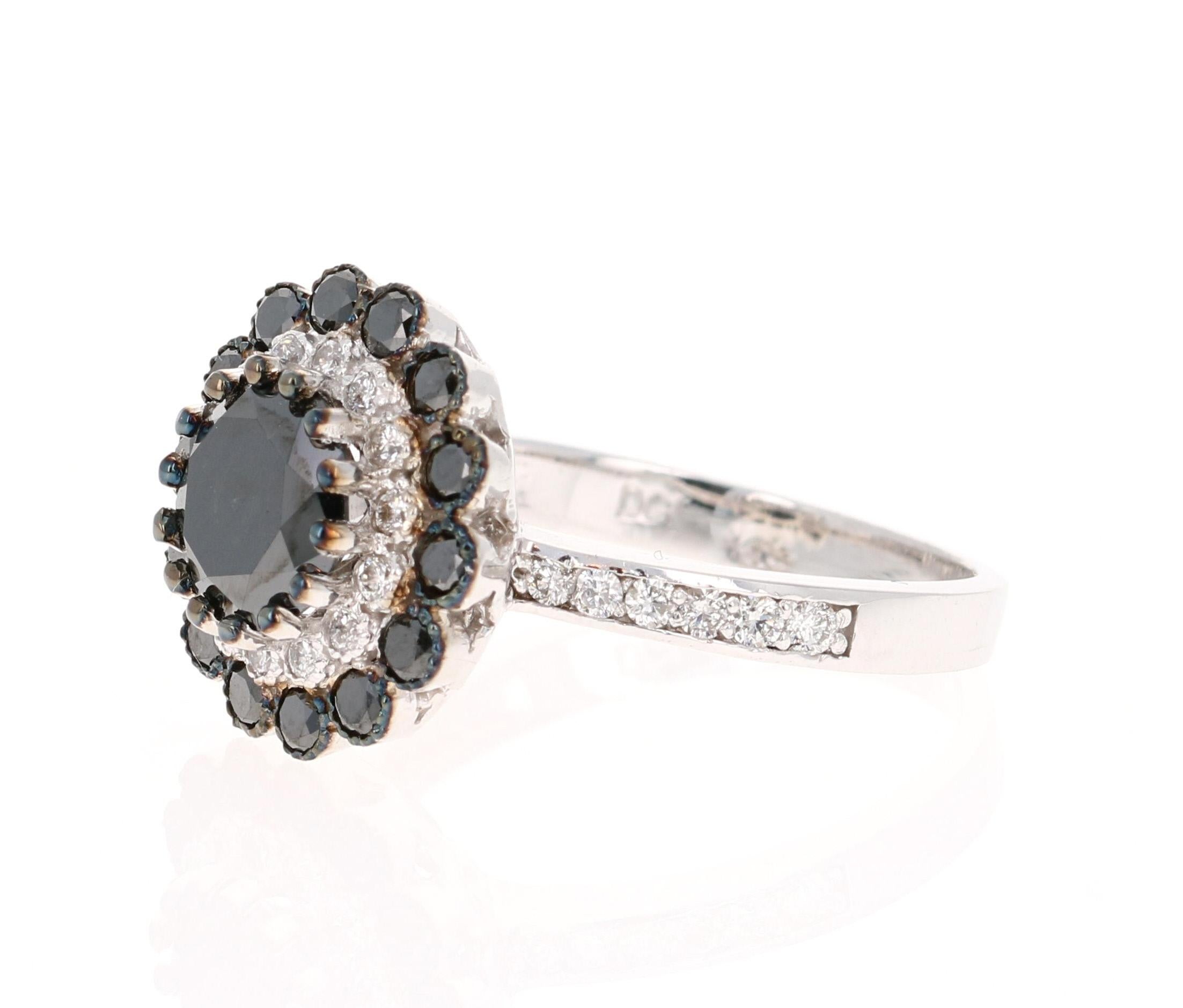 Modern 2.57 Carat Black and White Diamond 14 Karat White Gold Engagement Ring