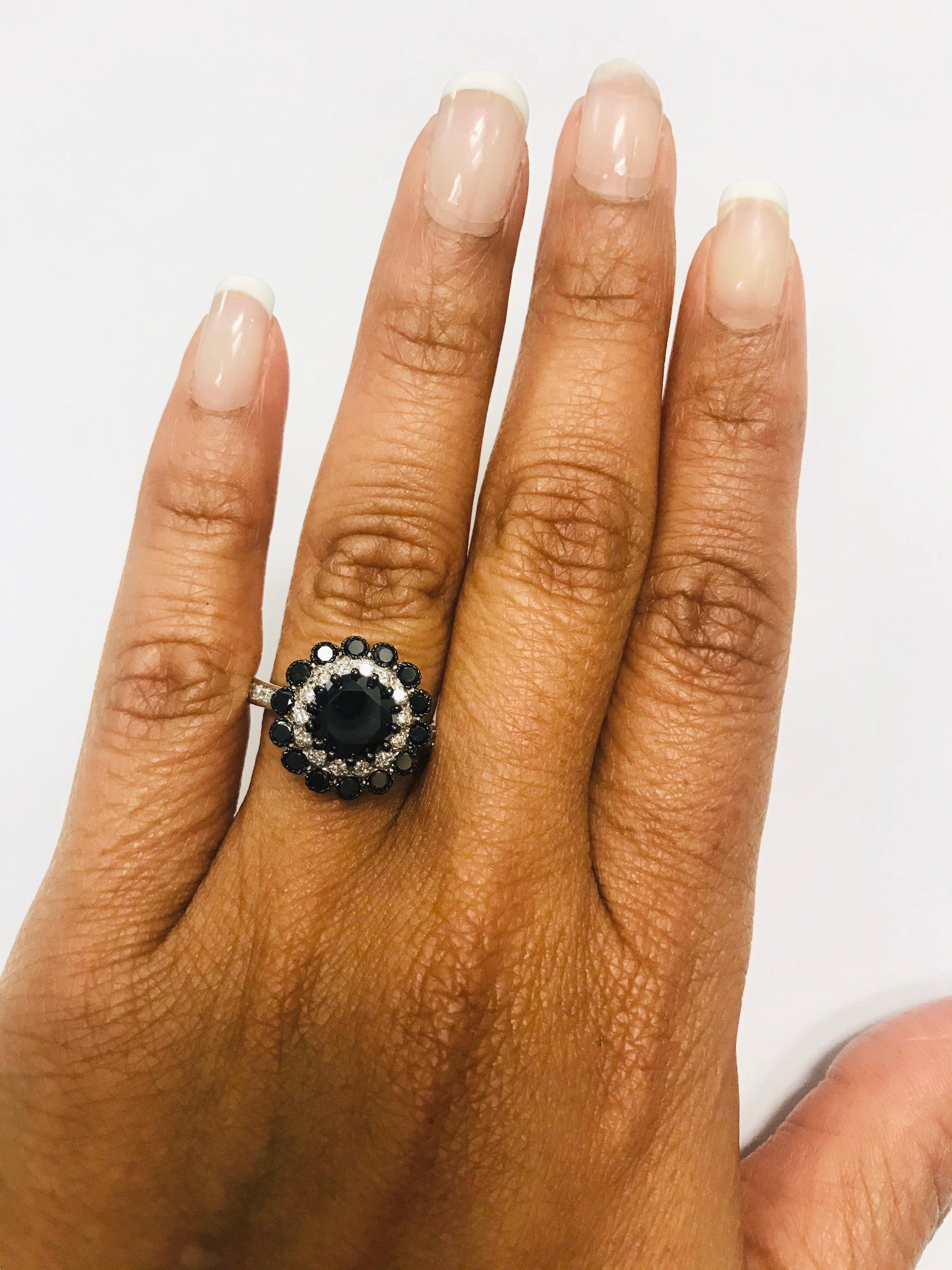 2.57 Carat Black and White Diamond 14 Karat White Gold Engagement Ring In New Condition In Los Angeles, CA