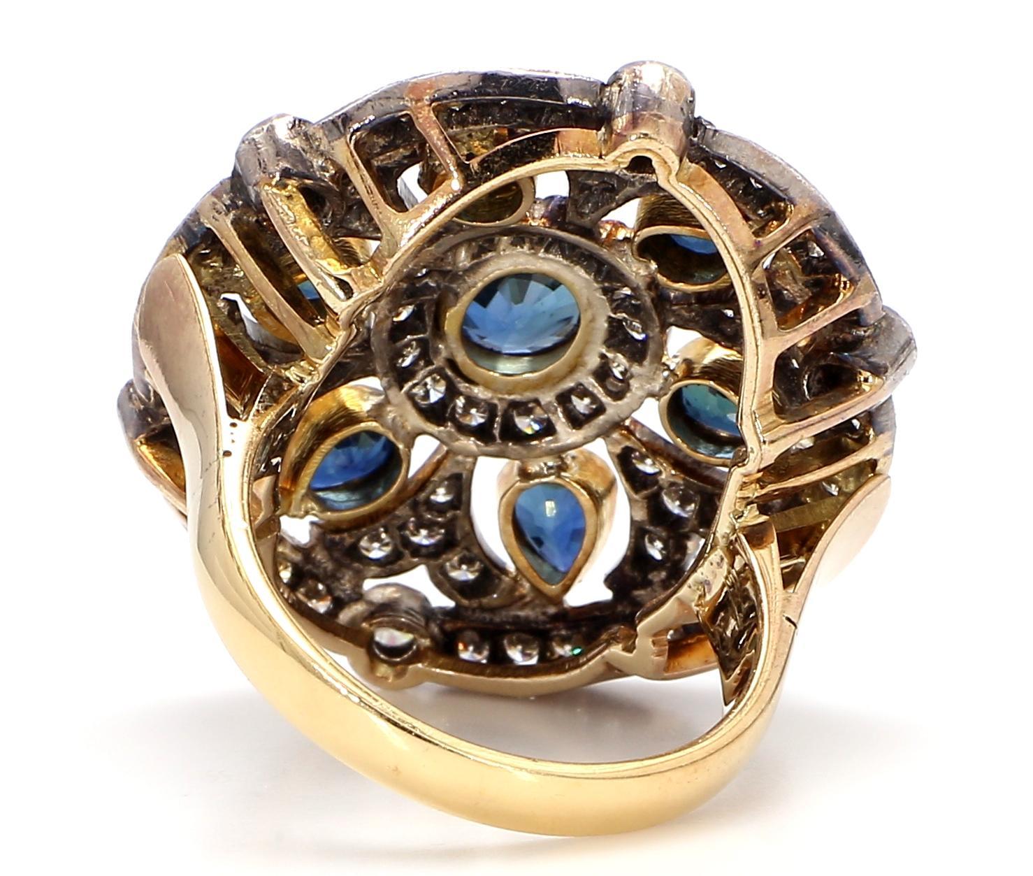 Goldring mit blauem Saphir und Diamant, 2,57 Karat im Zustand „Gut“ im Angebot in New York, NY