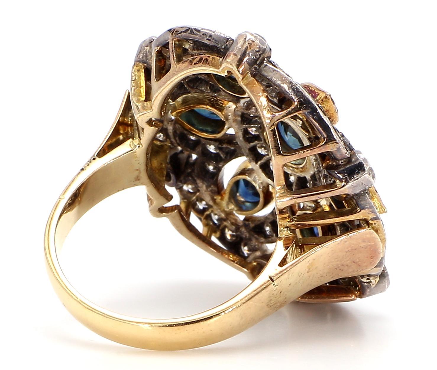 Women's 2.57 Carat Blue Sapphire and Diamond Gold Ring For Sale