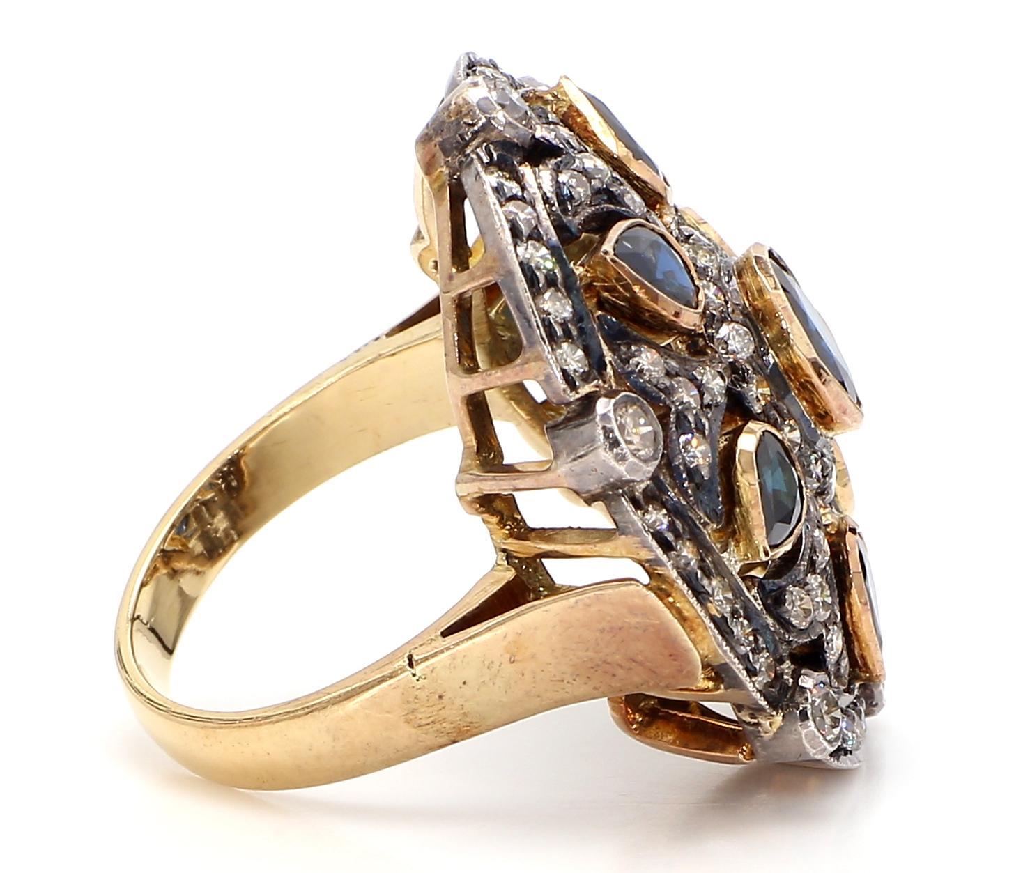 2.57 Carat Blue Sapphire and Diamond Gold Ring For Sale 1