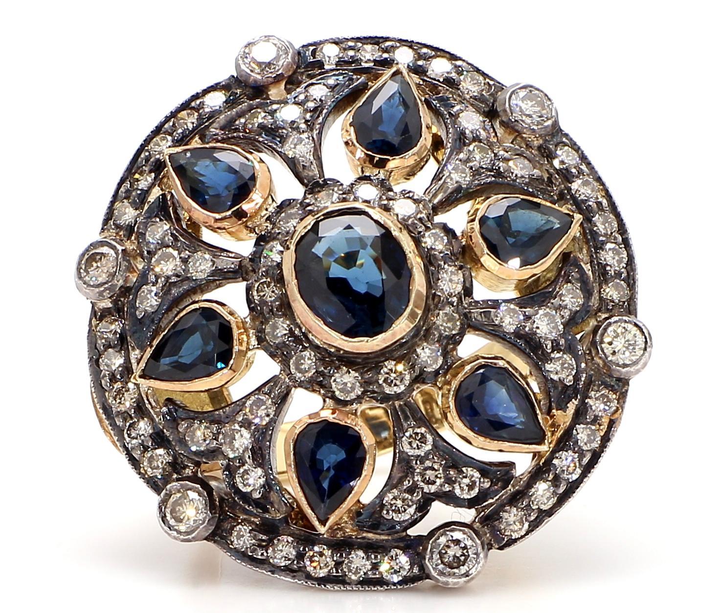 2.57 Carat Blue Sapphire and Diamond Gold Ring For Sale 2