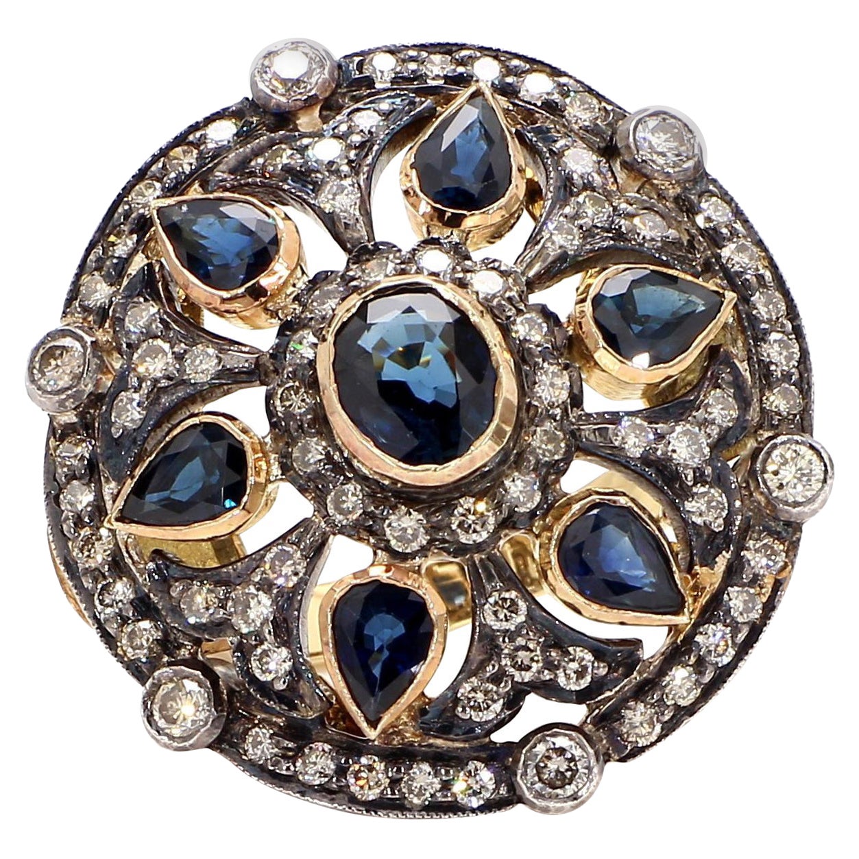 2.57 Carat Blue Sapphire and Diamond Gold Ring