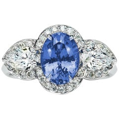 2.57 Carat Ceylon Blue Oval Sapphire Diamond Cluster Ring Natalie Barney