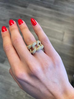 2.57 Carat Cuban Link Ring 18 Karat Yellow Gold Pavé Set