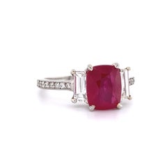 2.57 Carat Cushion Ruby and Diamond Cocktail Platinum Ring Estate Fine Jewelry