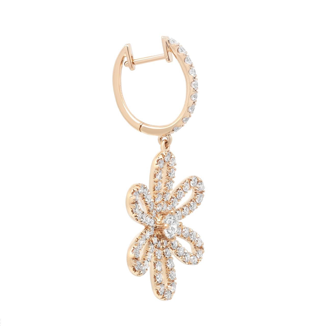 Modern 2.57 Carat Diamond Flower Drop Earrings in 18K Yellow Gold