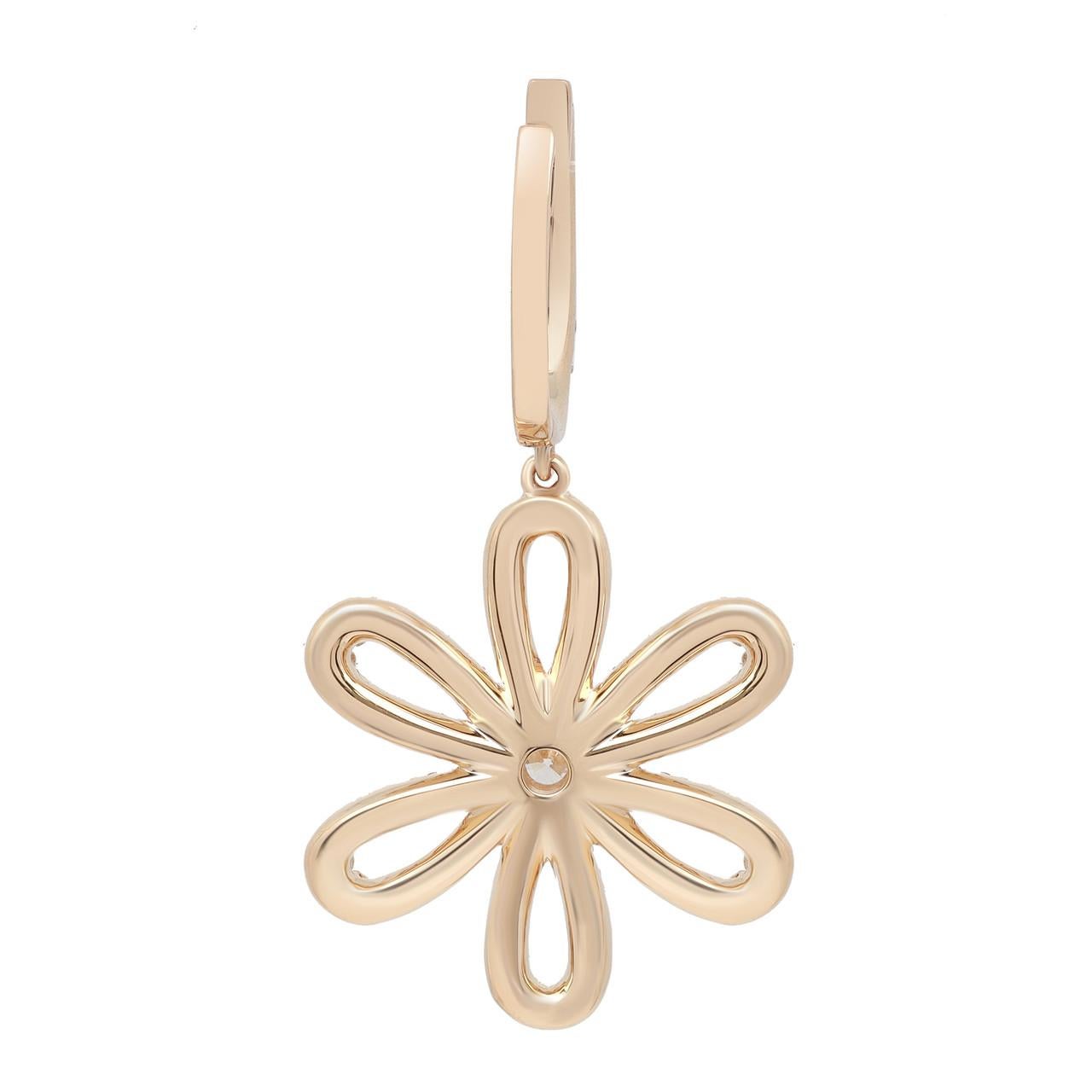 Round Cut 2.57 Carat Diamond Flower Drop Earrings in 18K Yellow Gold