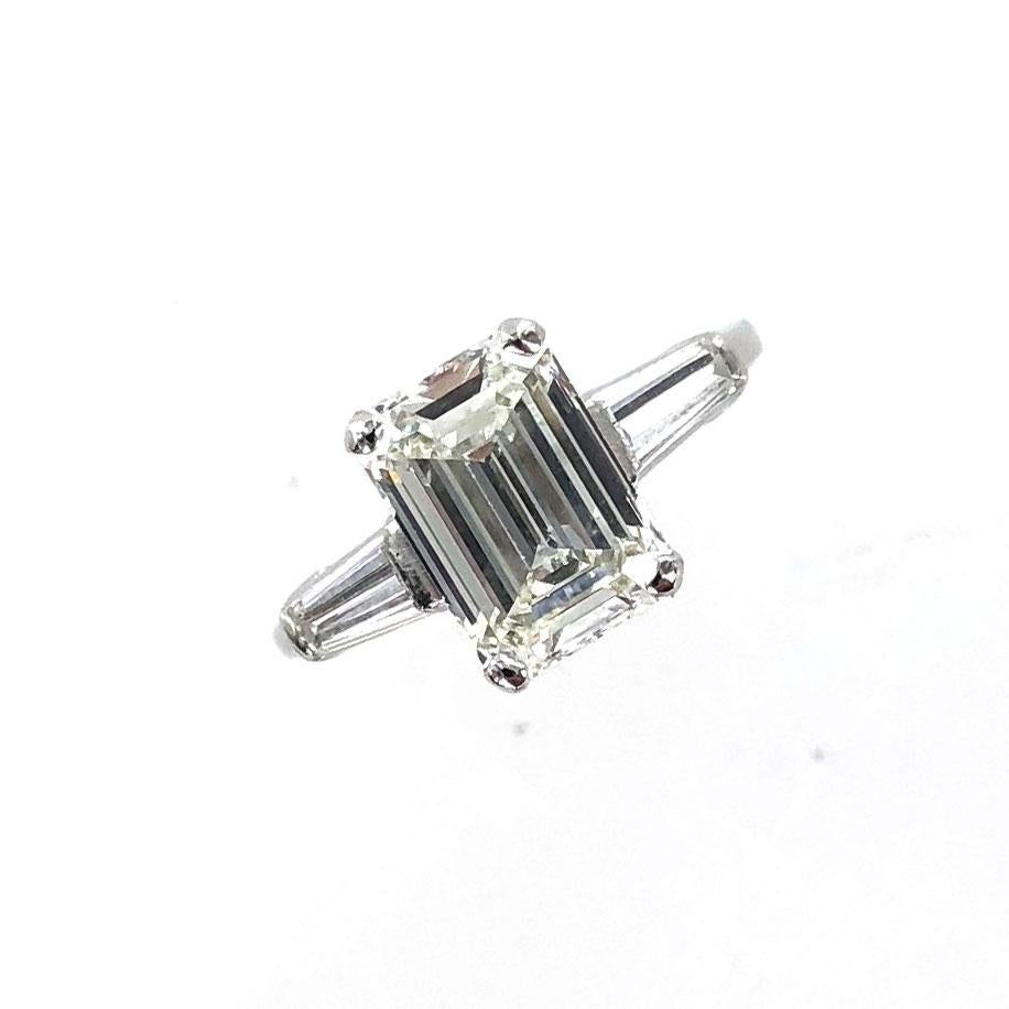 2.57 Carat Emerald Cut Diamond Platinum Modern Engagement Ring GIA Certified In Excellent Condition In Boca Raton, FL