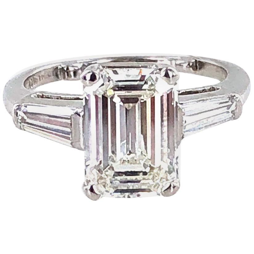 2.57 Carat Emerald Cut Diamond Platinum Modern Engagement Ring GIA Certified