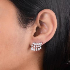 2.57 Carat Marquise Pear Round Diamond Ear Cuff Earrings 14 Karat White Gold