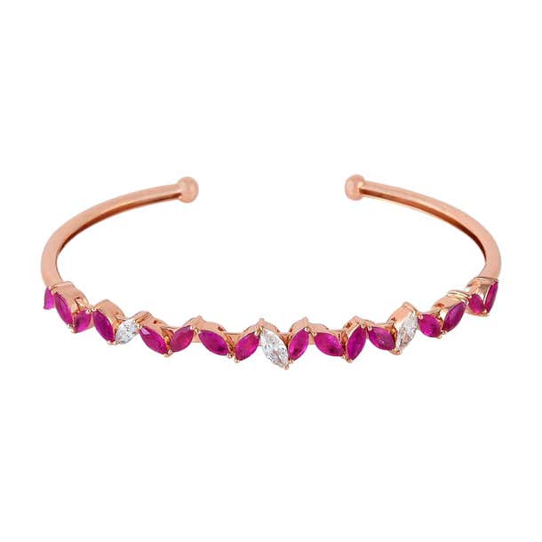 2.57 Carat Marquise Ruby Diamond 18 Karat Gold Bangle Bracelet For Sale ...