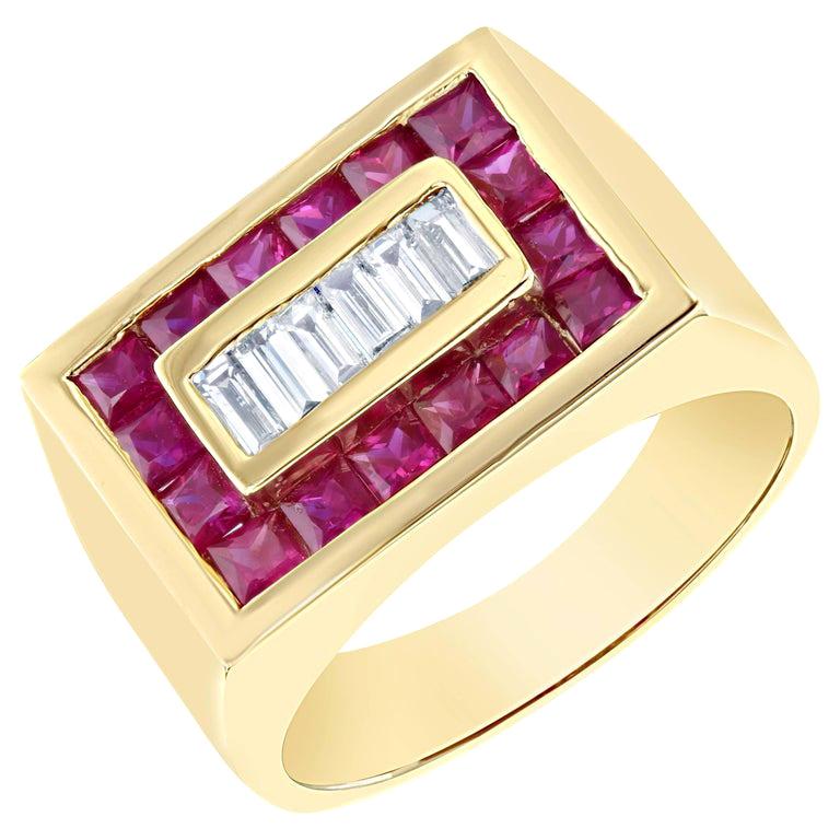 2.57 Carat Men's Ruby Diamond 14 Karat Yellow Gold Ring