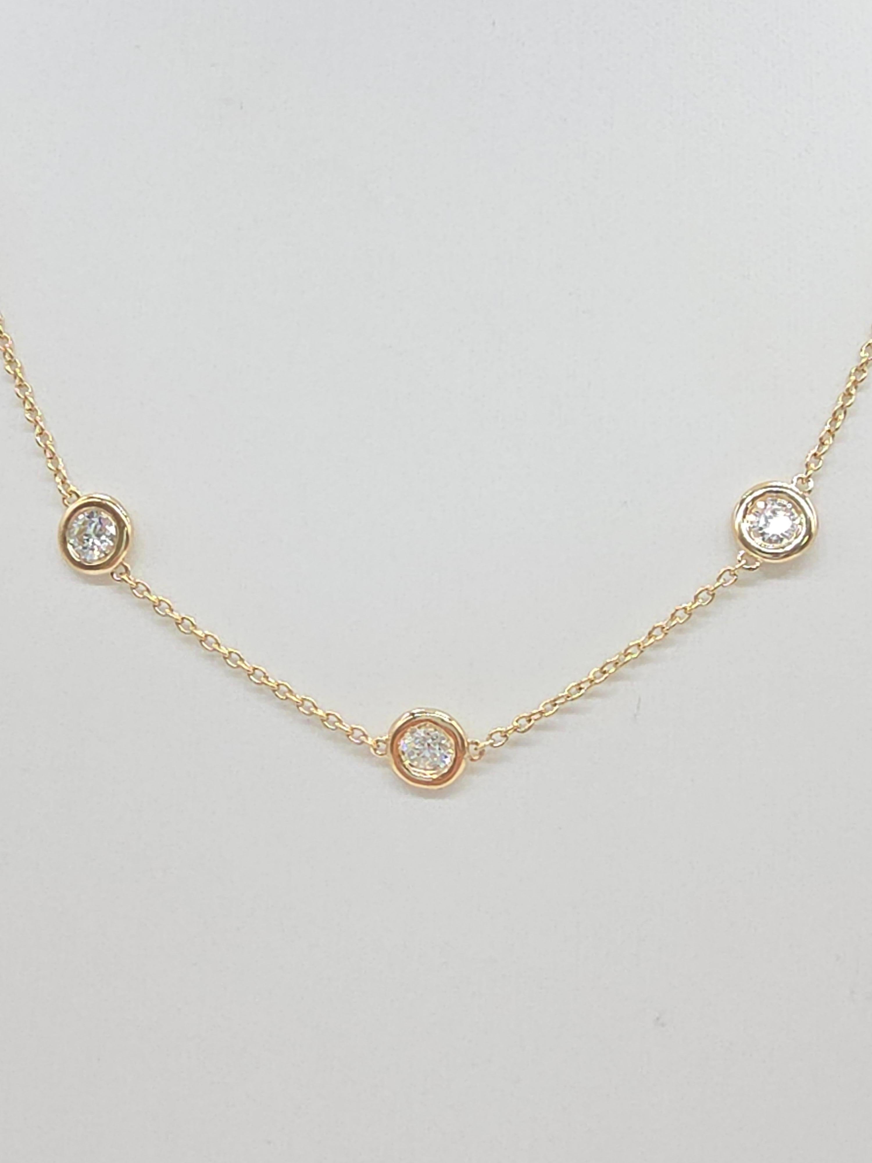 Contemporain 2.57 Carat Natural Diamond By The Yard Necklace 14 Karat Yellow Gold 16'' (Collier en or jaune 14 carats) en vente