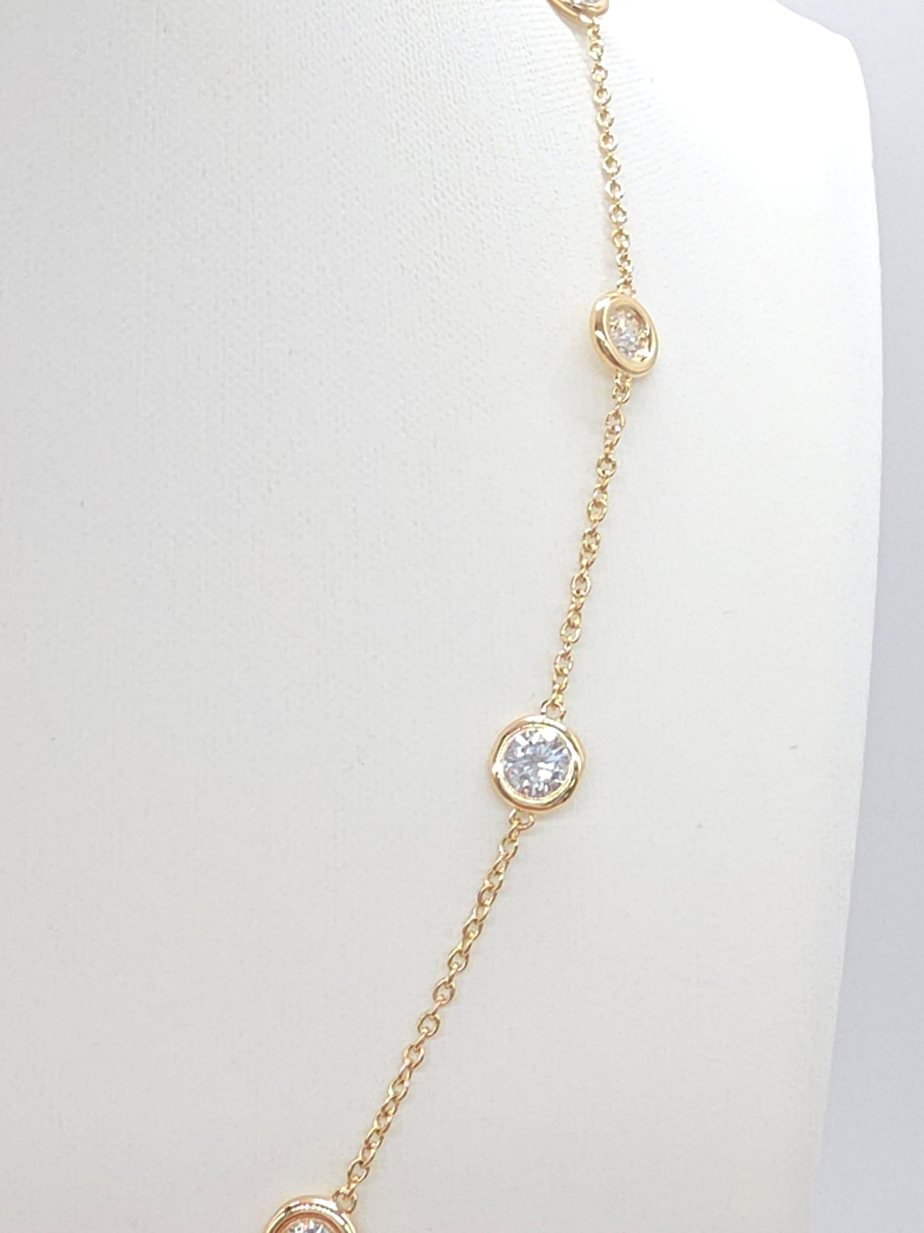 Taille ronde 2.57 Carat Natural Diamond By The Yard Necklace 14 Karat Yellow Gold 16'' (Collier en or jaune 14 carats) en vente