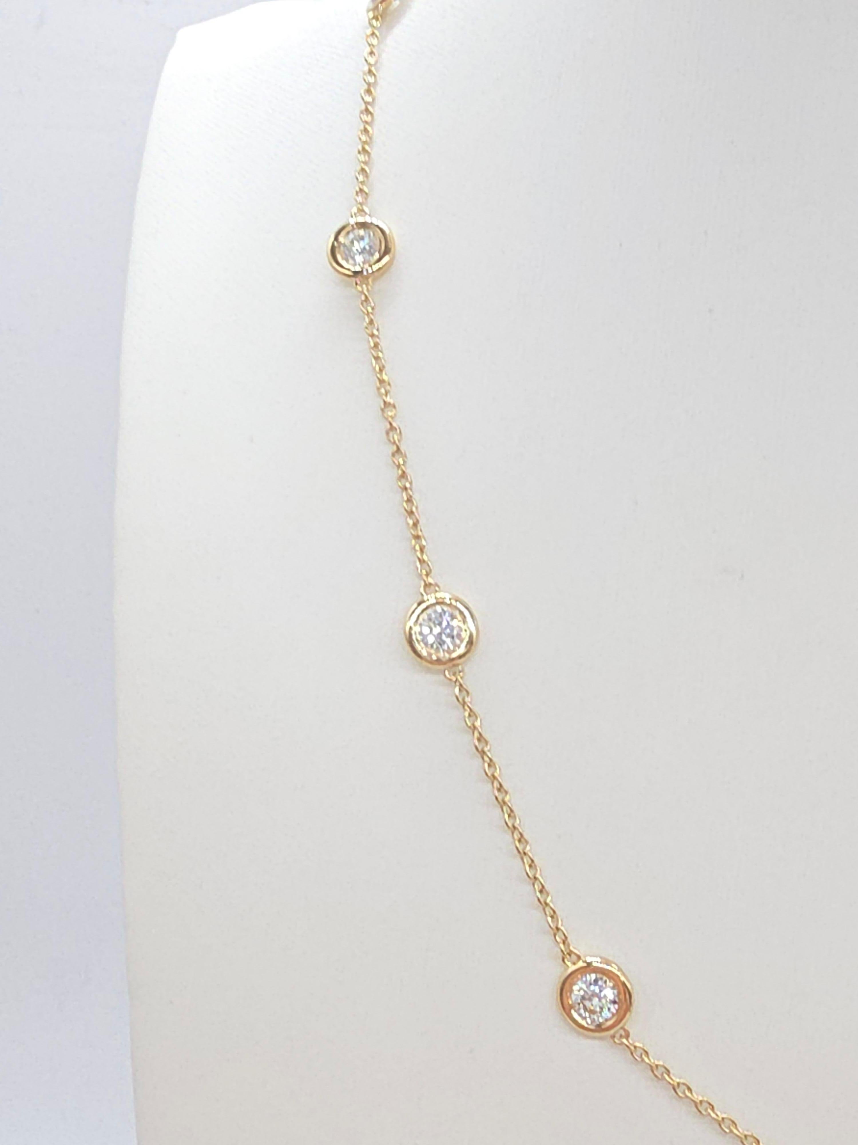 2.57 Carat Natural Diamond By The Yard Necklace 14 Karat Yellow Gold 16'' (Collier en or jaune 14 carats) Neuf - En vente à Great Neck Plaza, NY