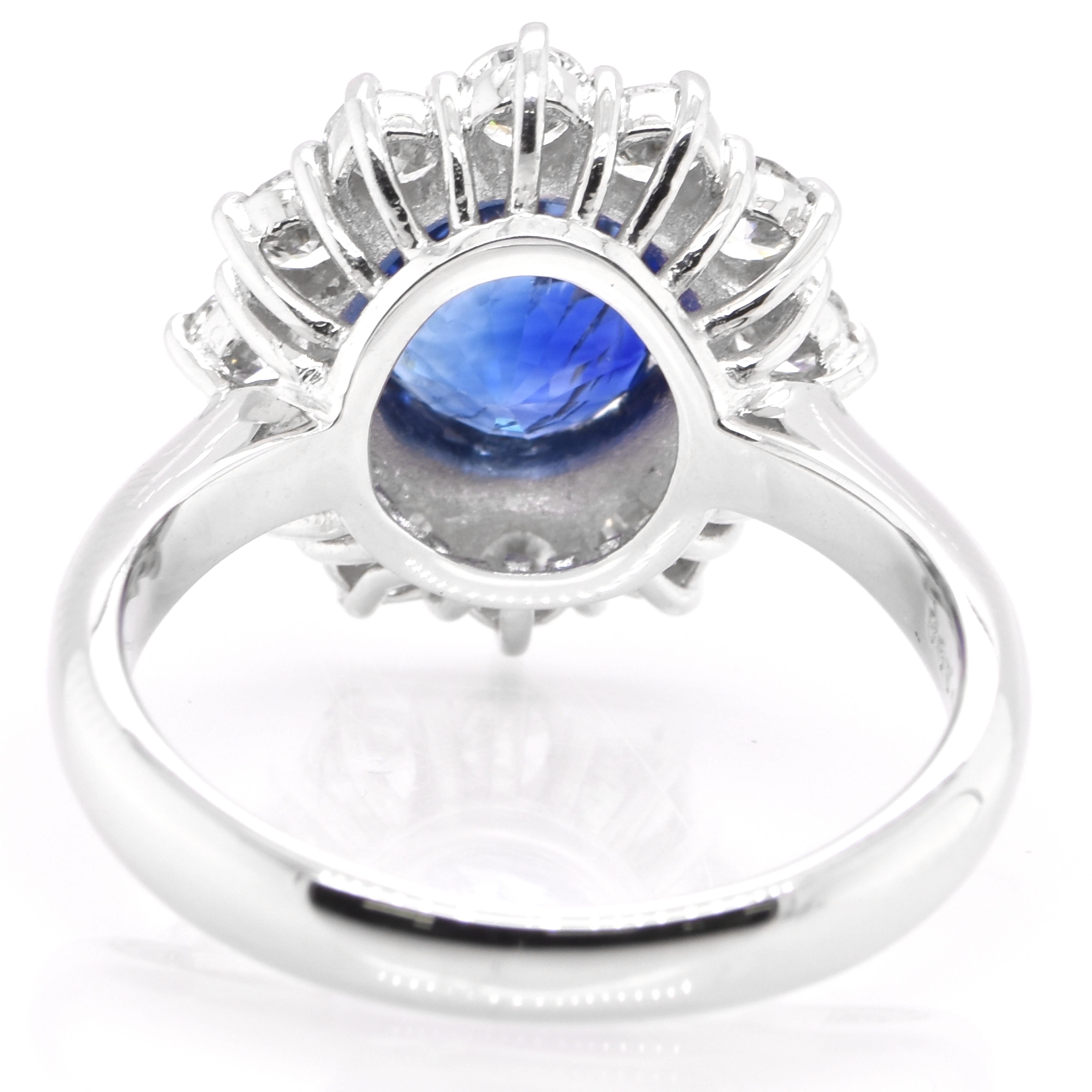 Women's 2.57 Carat Natural Royal Blue Sapphire and Diamond Ring Set in Platinum For Sale