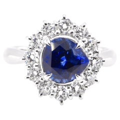 2.57 Carat Natural Royal Blue Sapphire and Diamond Ring Set in Platinum