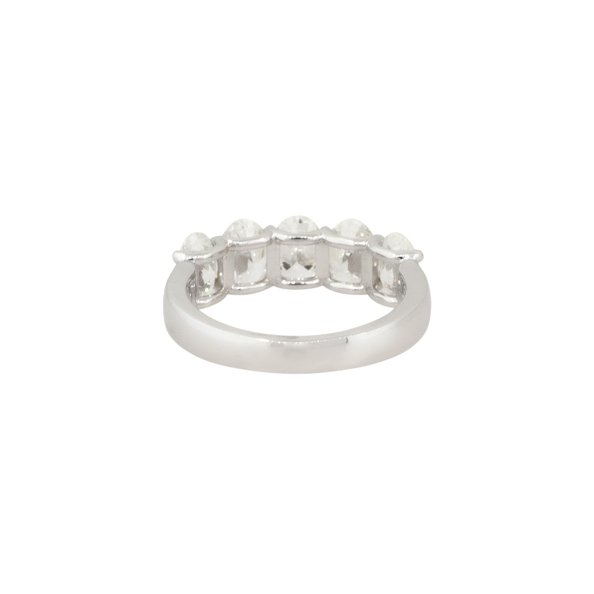 14k White Gold 2.57ctw Oval Shaped 5 Diamond Wedding Band

Style: Women's Oval Diamond Band
Material: 14k White Gold
Diamond Details: Approximately 2.57ctw of Oval Diamonds. Diamonds are prong set and they do not go around the band entirely.