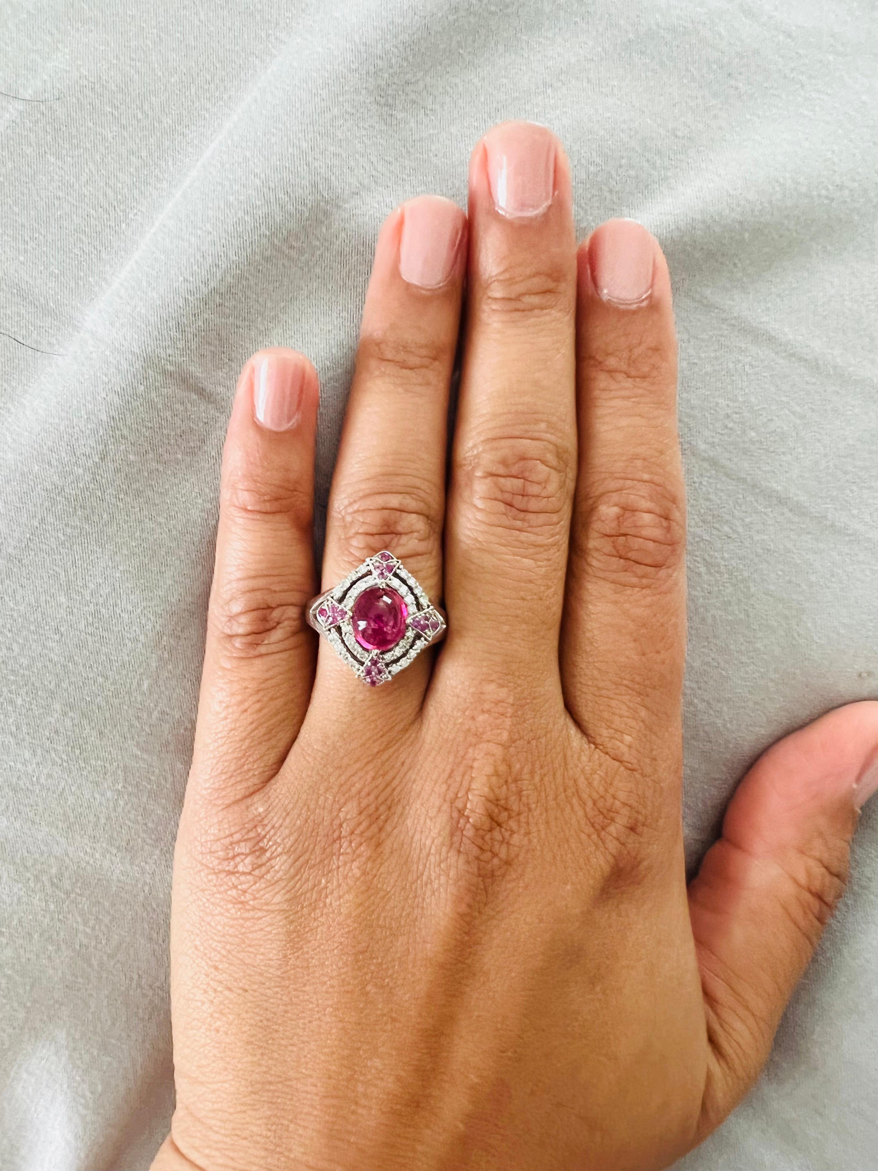 2.57 Carat Pink Tourmaline Diamond 14 Karat White Gold Ring In New Condition For Sale In Los Angeles, CA