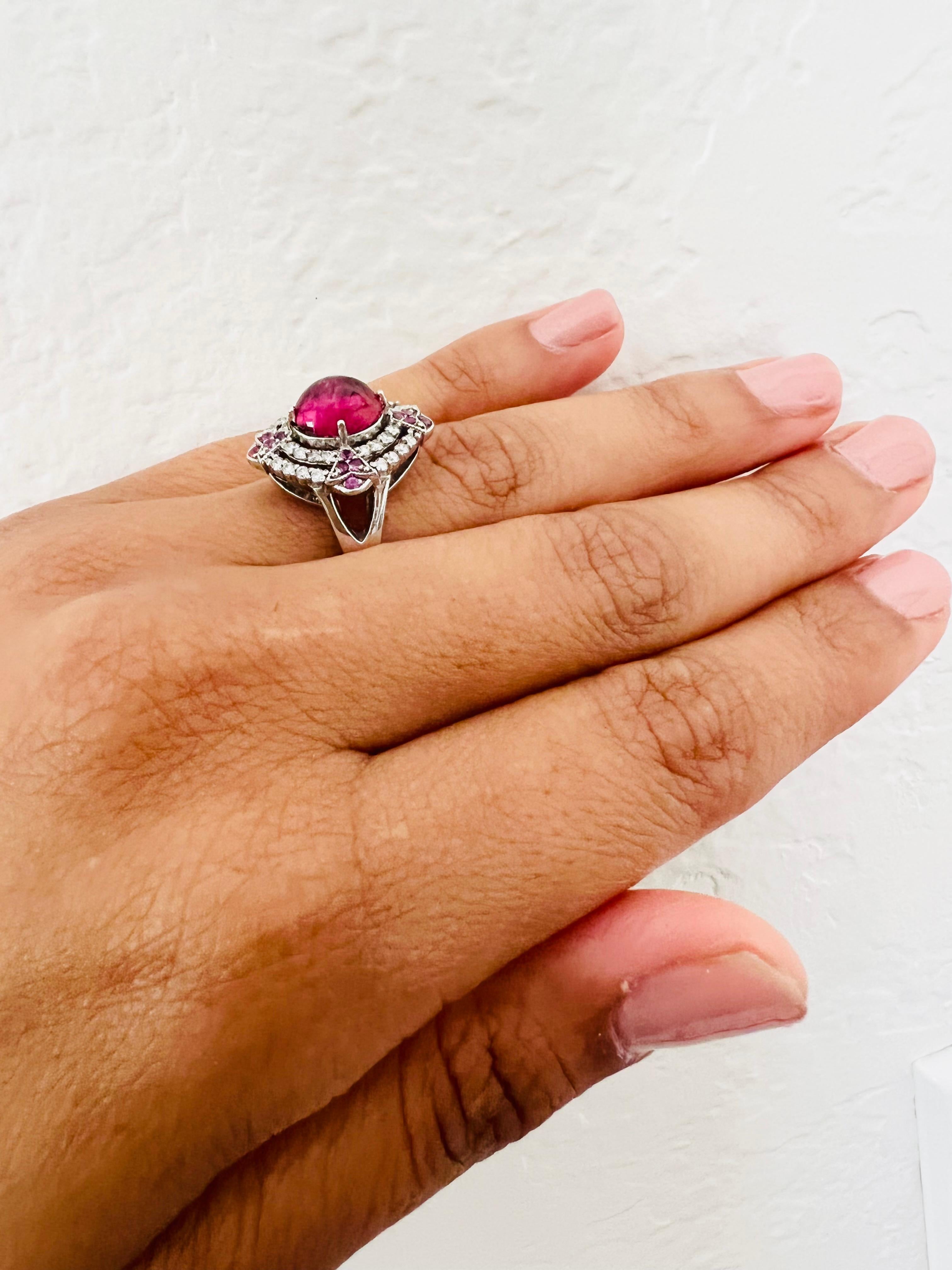 Women's 2.57 Carat Pink Tourmaline Diamond 14 Karat White Gold Ring For Sale