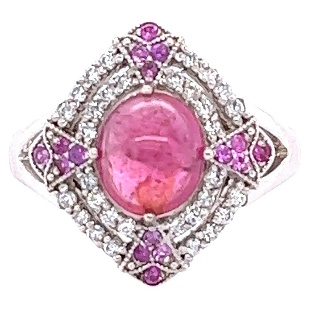 2.57 Carat Pink Tourmaline Diamond 14 Karat White Gold Ring For Sale