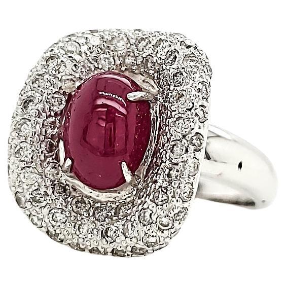 2.57 Carat Ruby Cabochon and Diamond White Gold Engagement Ring