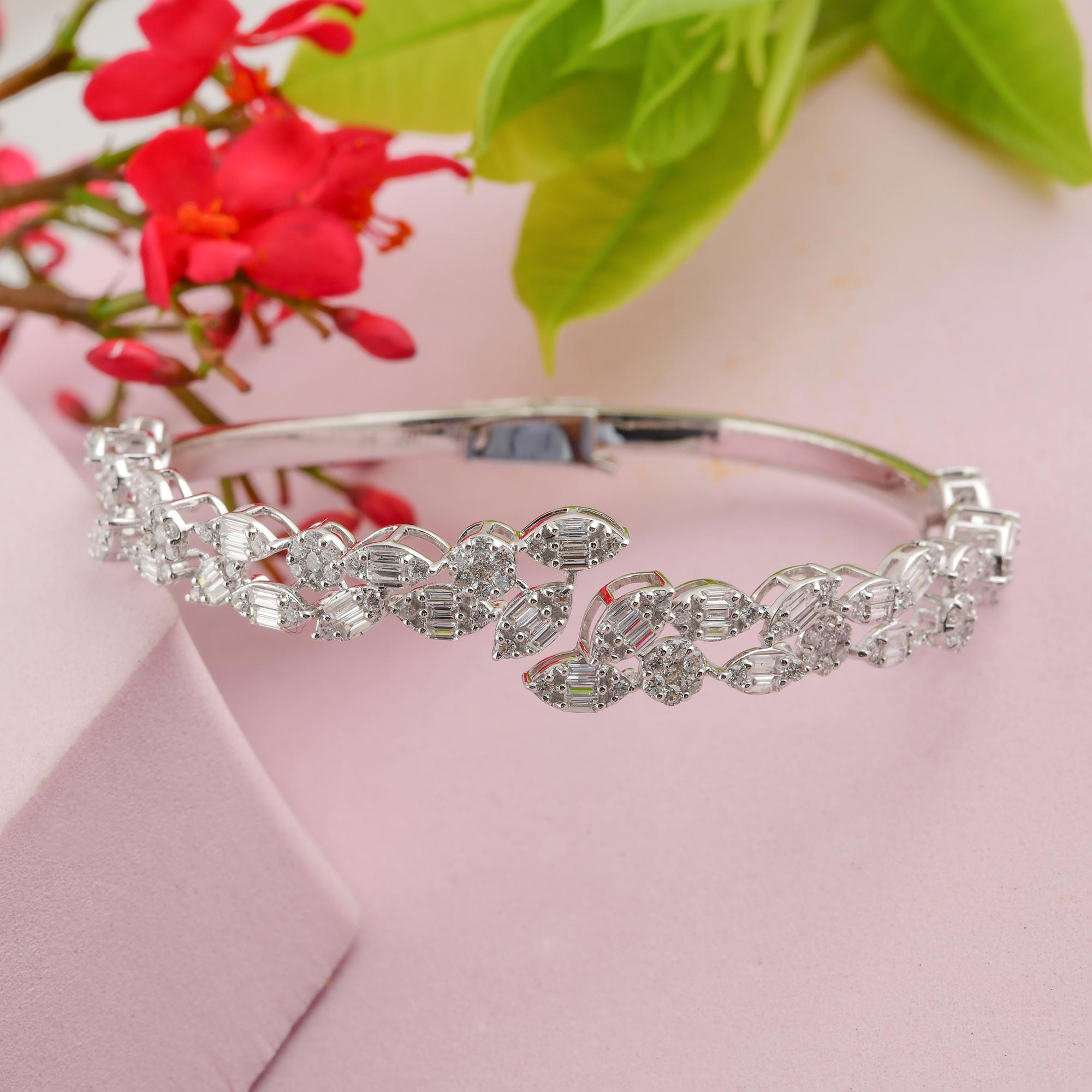 Taglio misto Bracciale nuziale in oro bianco 14k con diamanti da 2,57 carati SI/H Tutte le tariffe pagate in vendita